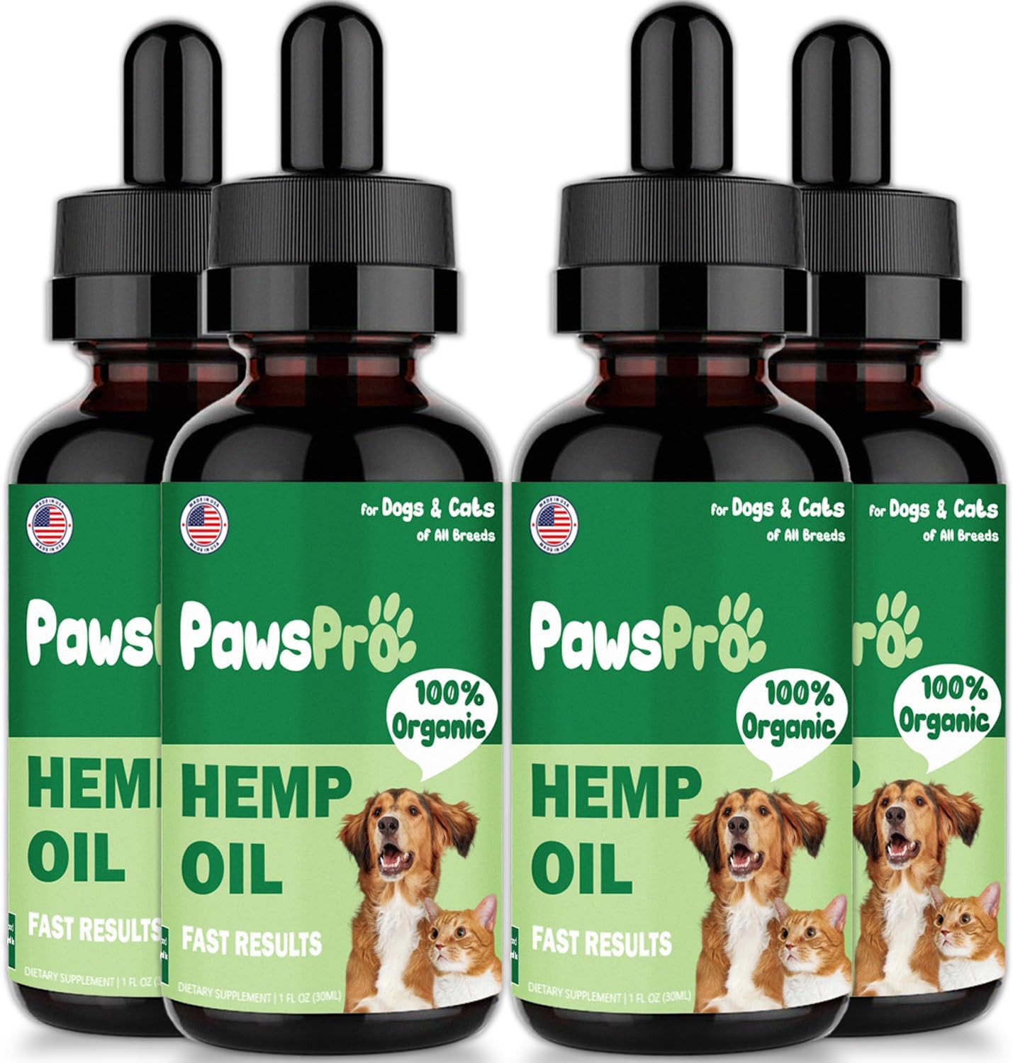 4-Pack Hеmp Oil for Dogs and Cats - Hip and Joint Support - Skin and Coat Health - with Omega 3, 6, 9 and Vitamins - Fast Results