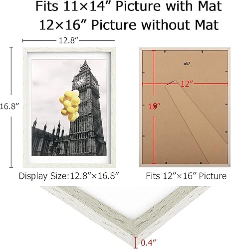 Miniatura 6 de BSRHOMR - Portarretratos de 12 x 16 pulgadas con paspartú, color blanco envejecido, juego de 6 portarretratos de estilo rústico con paspartú