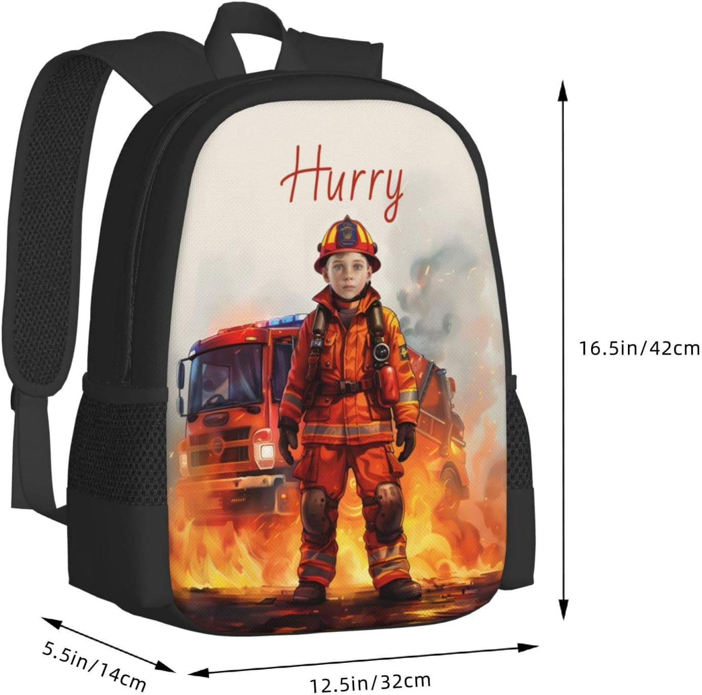 Custom Firefighter Backpack, Personalized Backpack with Text Name Photo, Customized Large Capacity Casual Fashion Backpack for Hiking Camping Picnic Travel - Image 3
