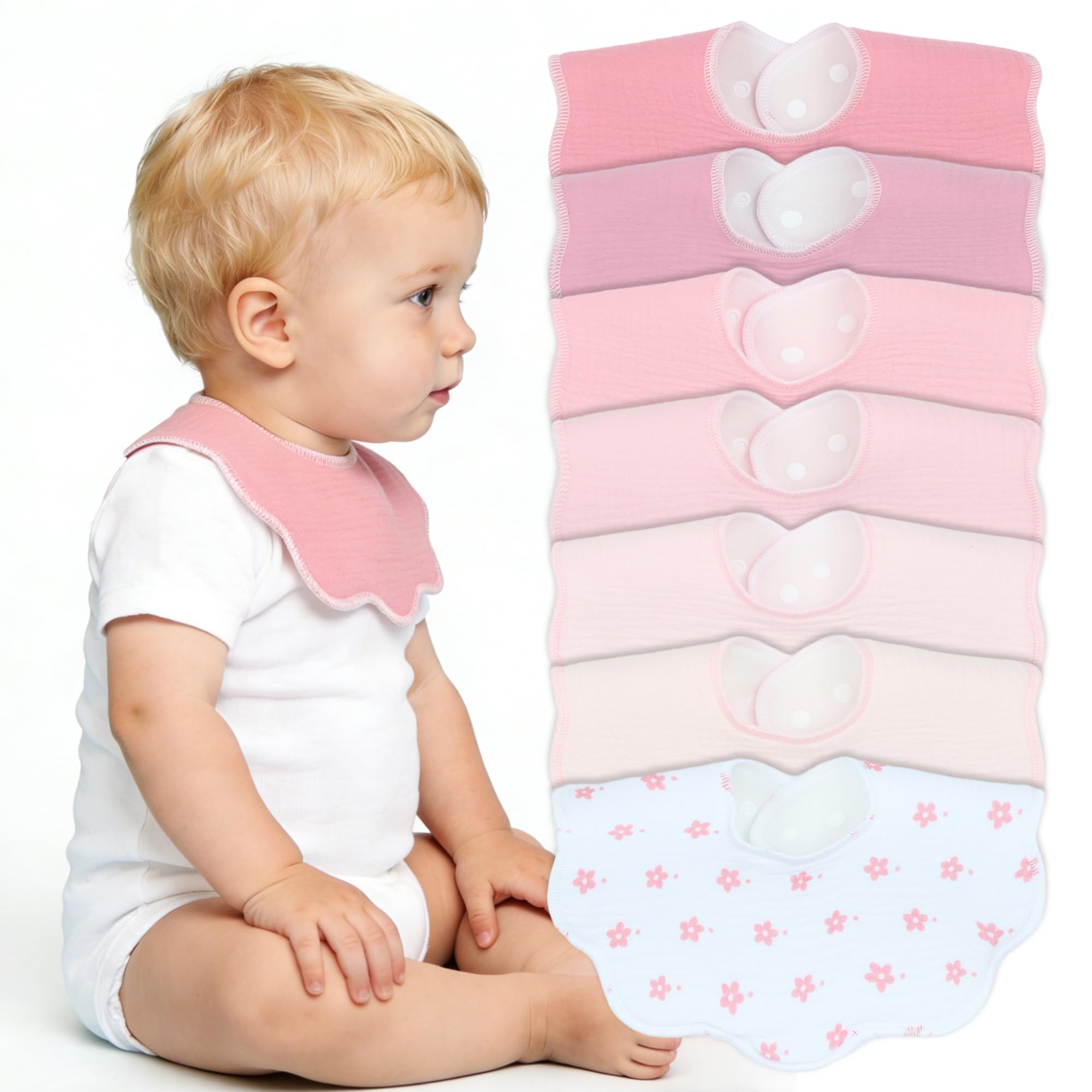 Benoxine Muslin Baby Bibs Soft and Absorbent Adjustable Baby Dribble Bandana Bibs with Adjustable Snaps for Unisex Baby Girls & Boys,7-Pack