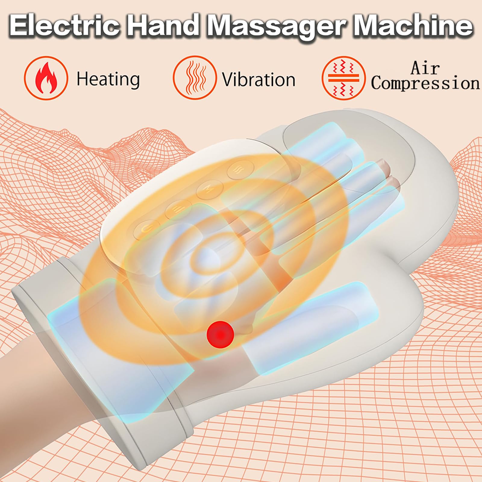 Masajeador de manos, 3 modos, masajeador eléctrico de manos con calor y compresión, masajeador de guantes inalámbricos, para artritis y masajeadores de dedo calentador de muñeca de túnel carpiano