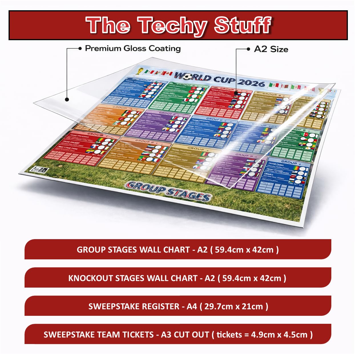 World Cup 2026 Wall Chart & Sweepstake Kit – Calcio Wall Planner z posterem, rejestrem A4 i 48 biletami