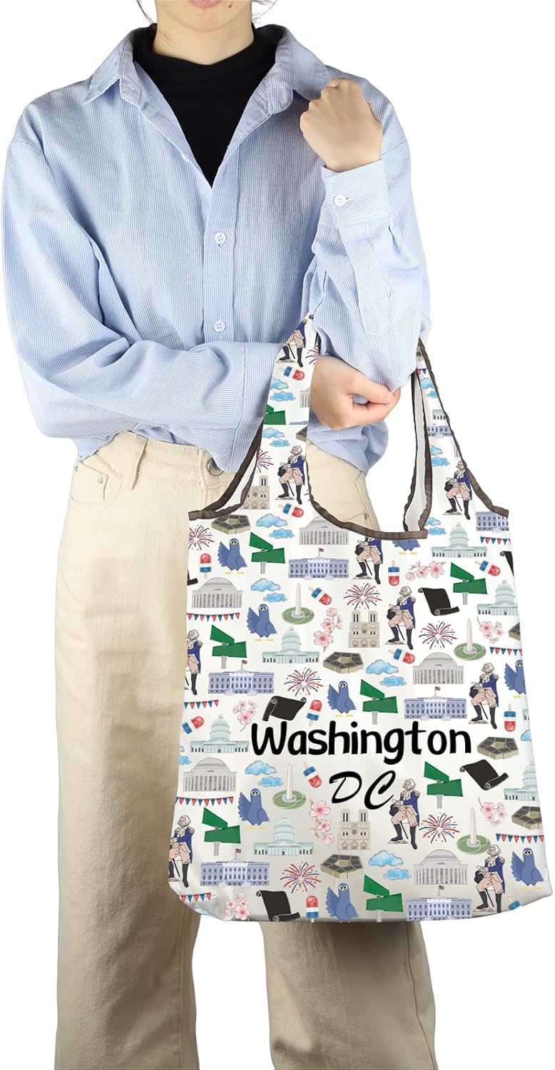 CMNIM Washington Souvenirs Gifts Washington DC Eco-Friendly Foldable Shopping Tote Bag for Groceries Washington Travel Gifts - Image 2