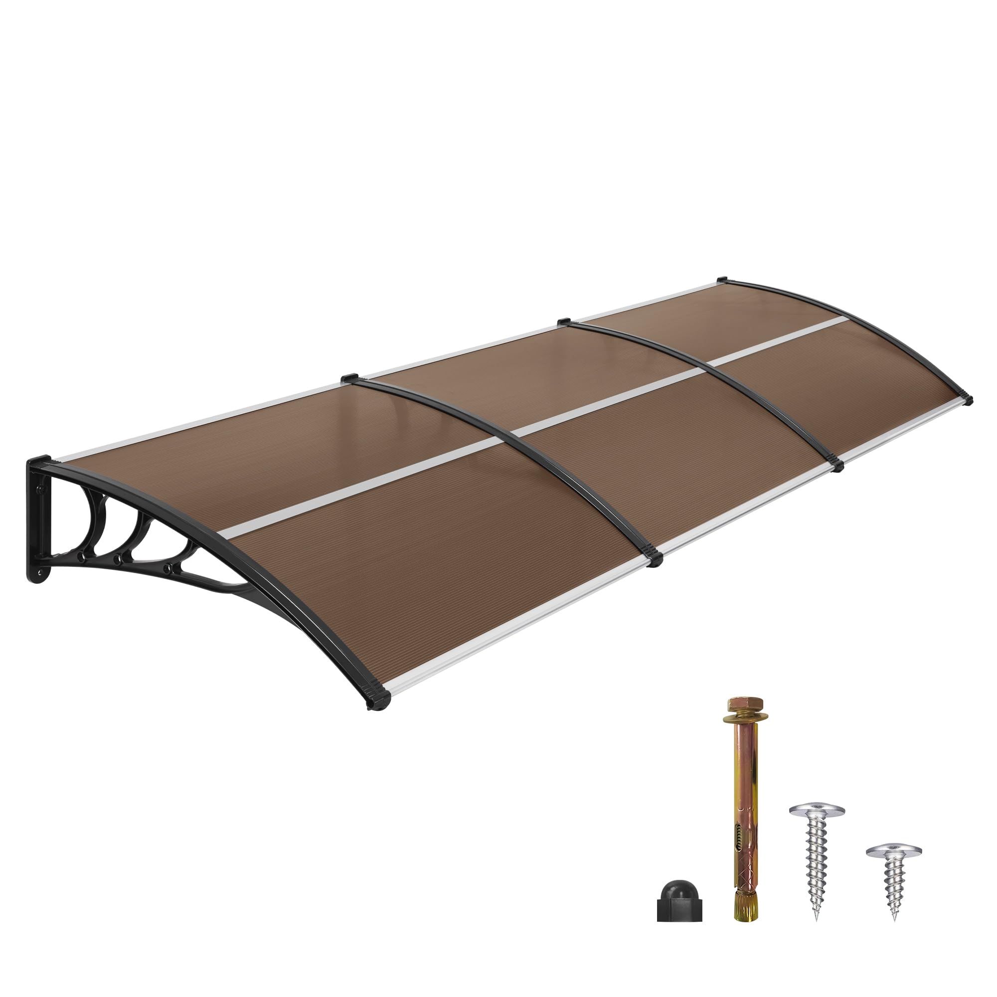 MCombo 115.9 inch Window Awning Outdoor Polycarbonate Hollow Sheet Door Patio Canopy (40''x120'', Dark Brown Panels with Black Bracket)