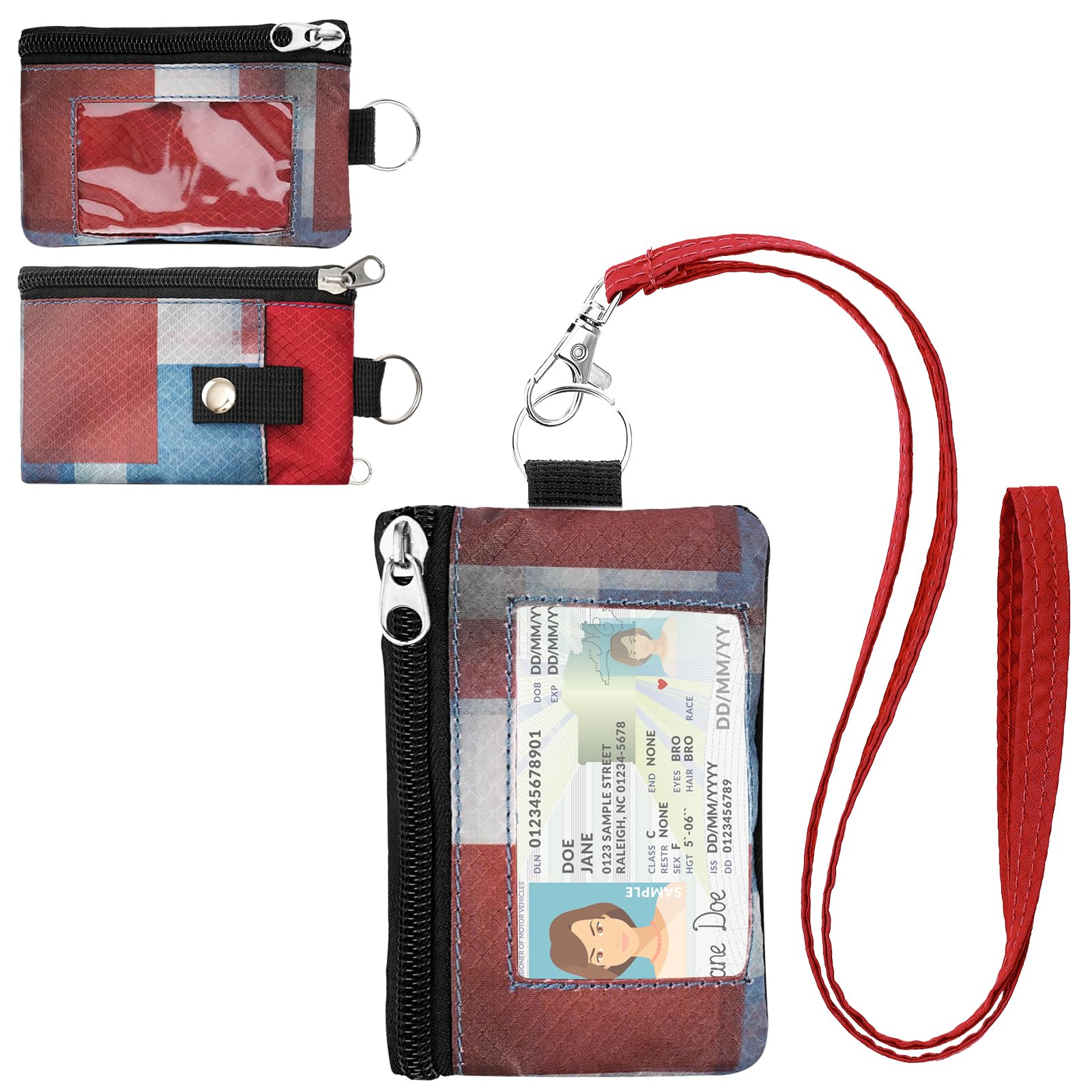 Minimalist RFID Wallet with Lanyard, Multi-functional ID Case with 2 Zipper Pockets and Key Chain for Men and Women, Tactical Badge Pouch Cards Holder, Coin Purse for Travel Sports - Two-Tone