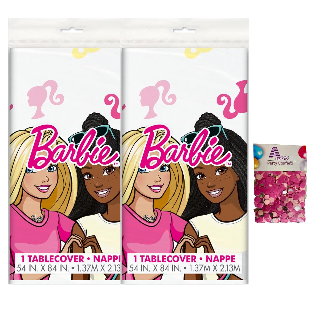 Barbie Birthday Party Supplies - Barbie Table Cover Bundle for your Barbie Birthday Party complete with Barbie Themed Party Decor for your little