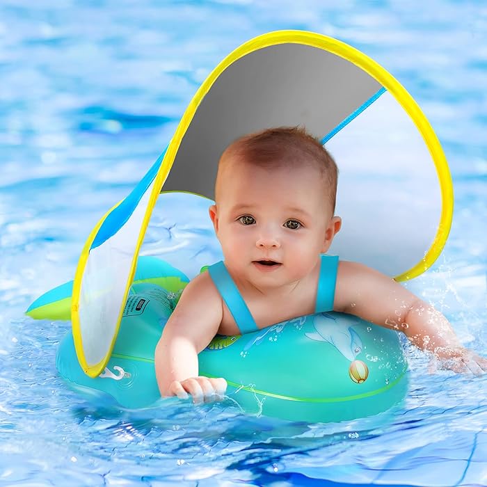 Buy No Flip Over Baby Pool Float with Canopy UPF50+ Sun Protection