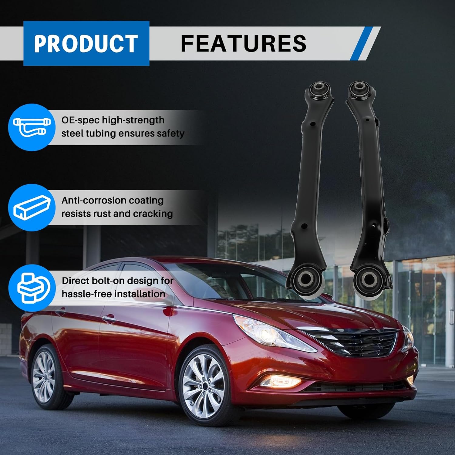 2PCS Rear Left & Right Upper Rearward Control Arm Compatible with Hyundai Santa Fe 13-18, Sonata 11-15, Tucson 10-15, Kia Optima 11-16, Sorento 14-15, Sportage 11-16