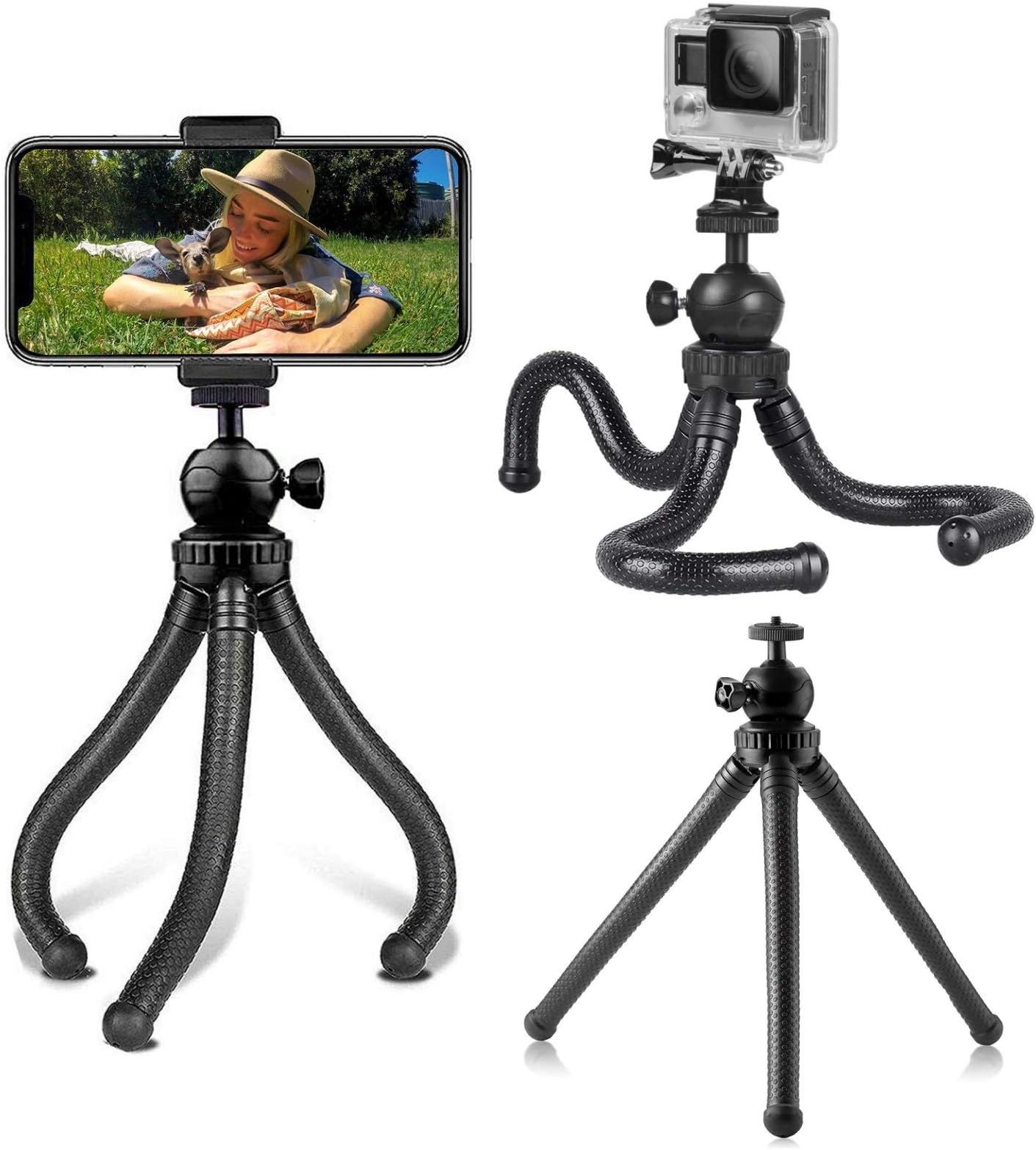 Tripod for iPhone. micros2u 'GRIP-IT' Portable Flexible Travel Tripod for Live Streaming Vlogging Video. Waterproof and Anti-Crack. Compatible with iPhone, GoPro, Action Cam, Compact Camera, Phone