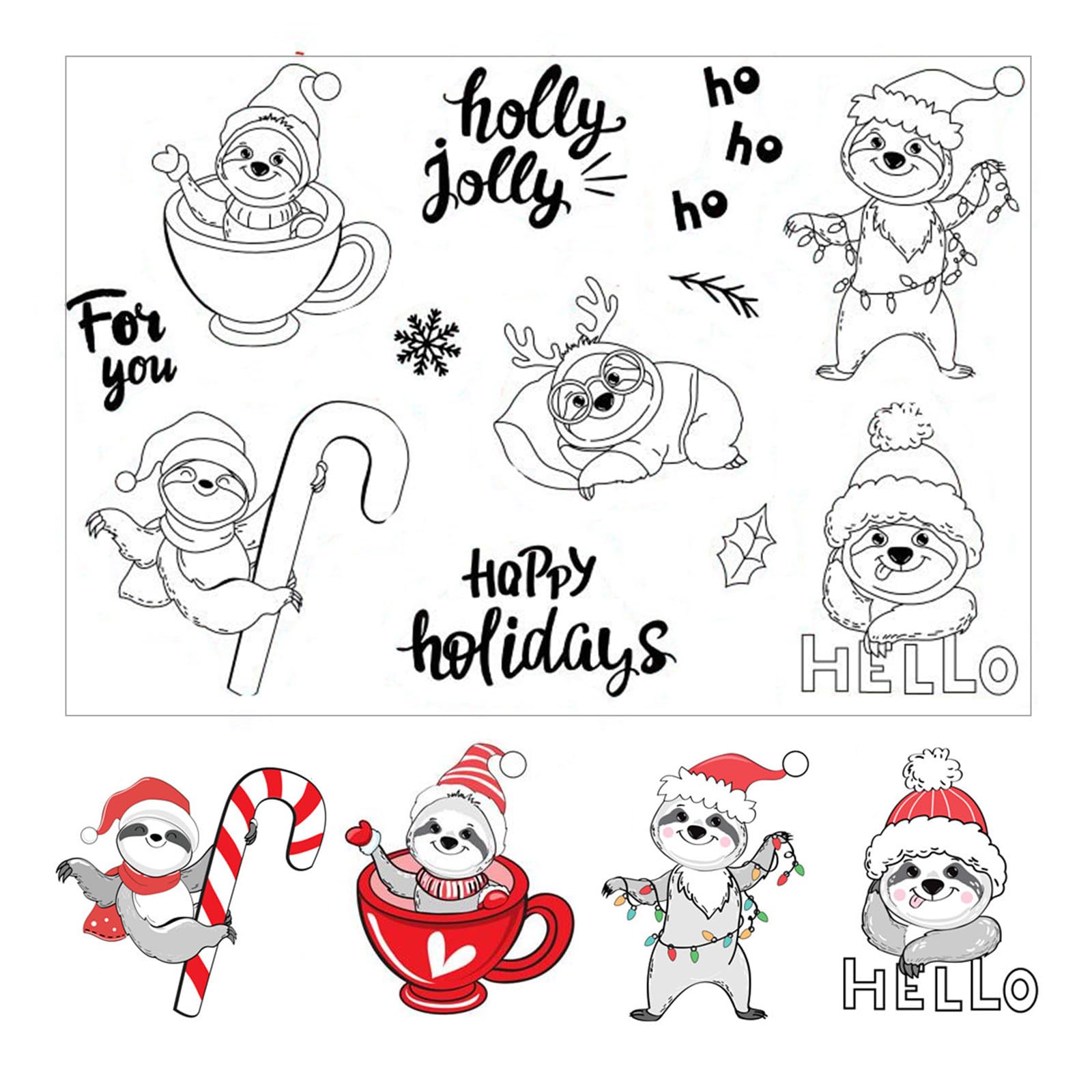 arriettycraft Christmas Sloth Clear Stamps for Christmas Card Making or Journaling, Holiday Sloth Rubber Stamps for Journals Planners Scrapbooking Paper Crafting Decoration