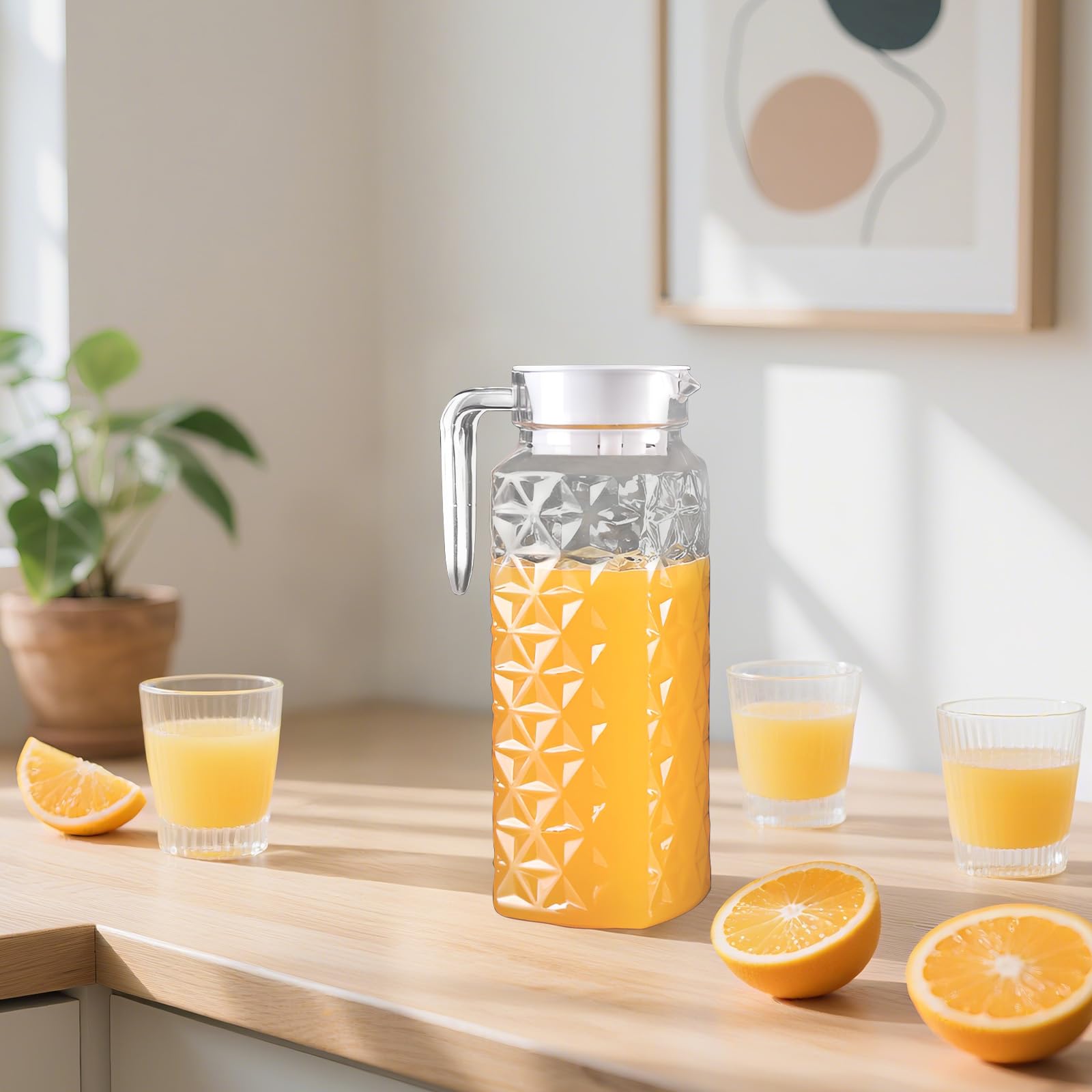 2 Brocche Per Acqua In Plastica Con Coperchio, 1,1 Litri, Trasparenti Con Manico, Per Frigorifero, Succo E Bevande Fredde, Senza BPA - 3