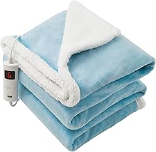 GlamHaus Luxury Electric Heated Throw, Large Reversible Fleece Over Blanket for Sofa or Bed, 160 x 130cm, Heat And Timer Setting, Auto Shut Off, Digital Controller, Machine Washable (Aquamarine Blue)