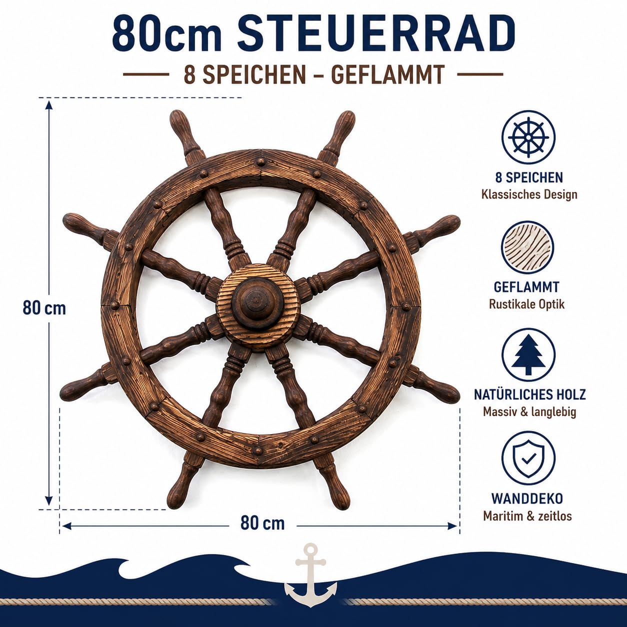 NEXOS Steuerrad „NEPTUN“ Ø 80 cm - Farbe Braun