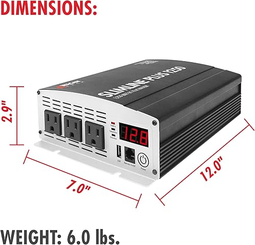Miniatura 2 de Wagan EL3732 Slimline Plus Inversor de corriente CA a CC de 1250 W TrueRated Continuo de 2600 vatios de potencia de sobretensión CC 12V a CA 110V