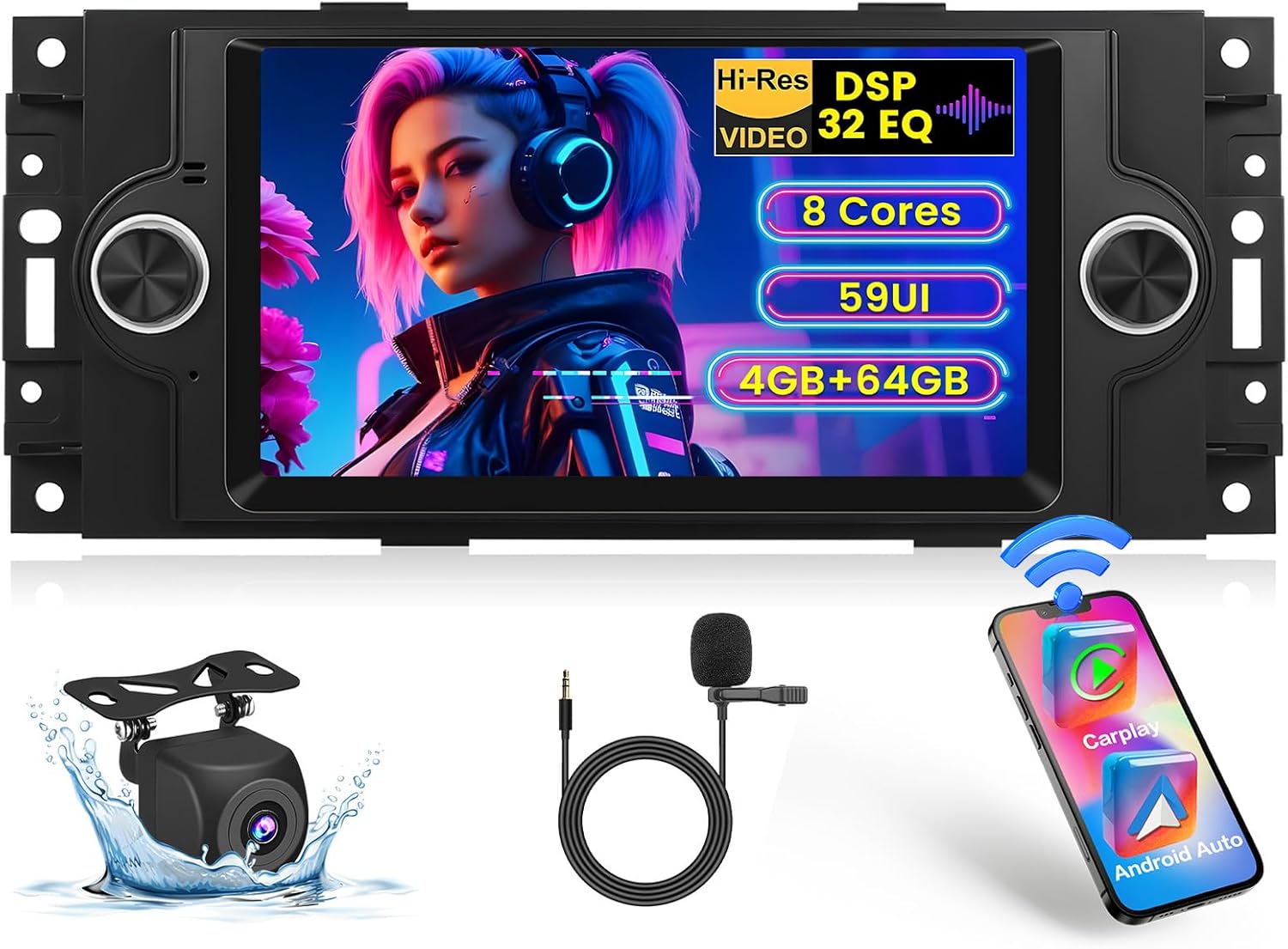 [8Core 4+64GB] Inefala Android 15 Car Stereo for Dodge Ram 1500/2500/3500 (2006-2008), Dodge Durango (2005-2008), Jeep Grand Cherokee (2005-2009)–6.2" HD Touchscreen with CarPlay Android Auto GPS WiFi