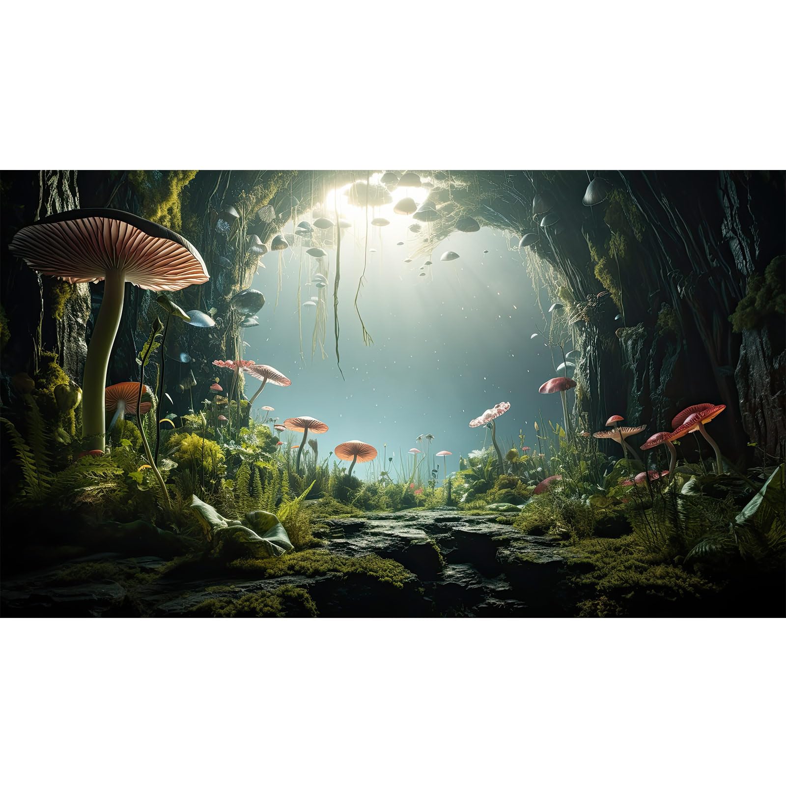 Aquarium Background Foggy Stone Mushroom Moss Aquarium Backdrop Mysterious Green Plants Cave Scenery Aquarium Background Durable Reptile Habitat