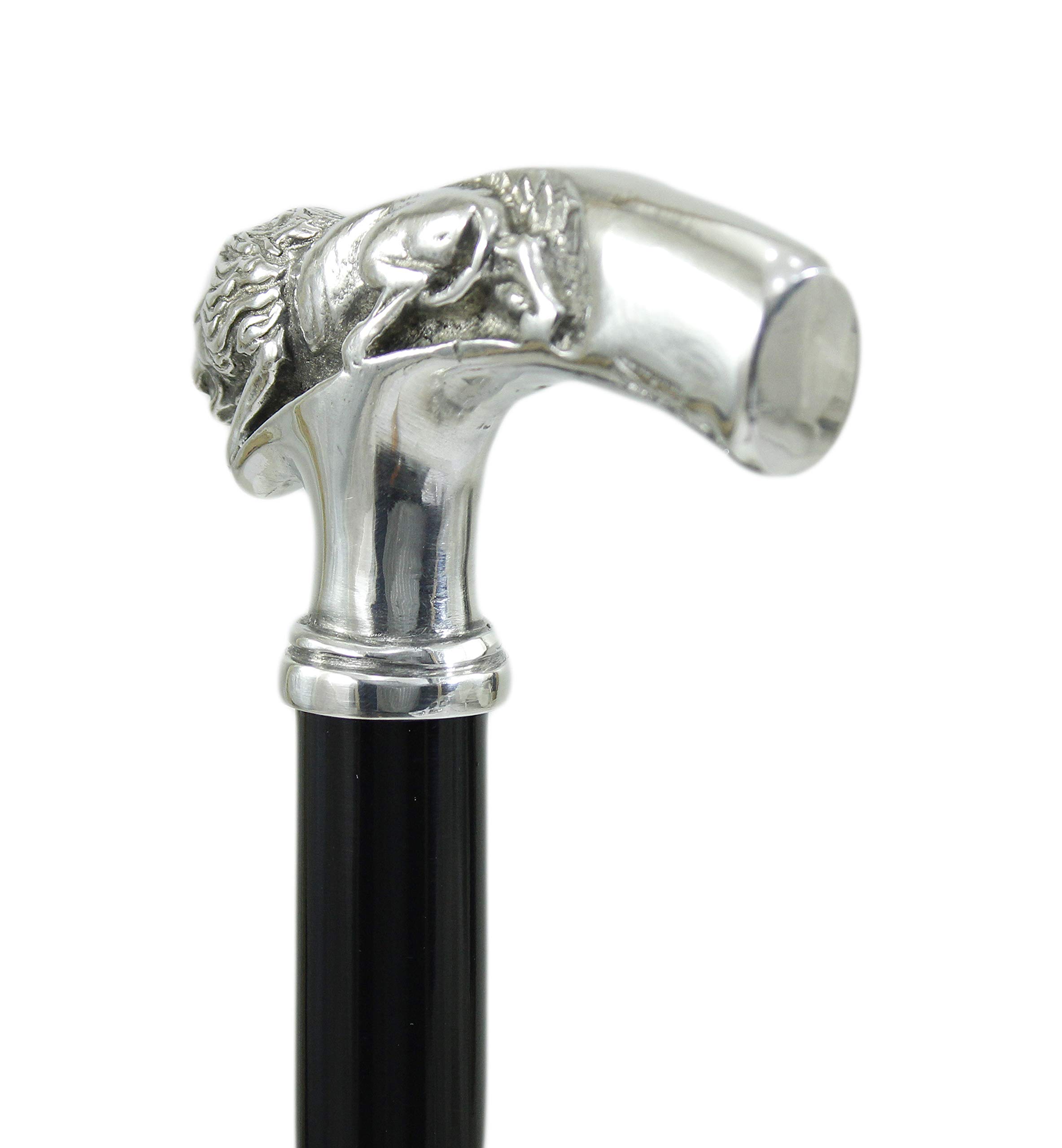 León. Bastón de madera de haya y peltre. Producto artesanal.