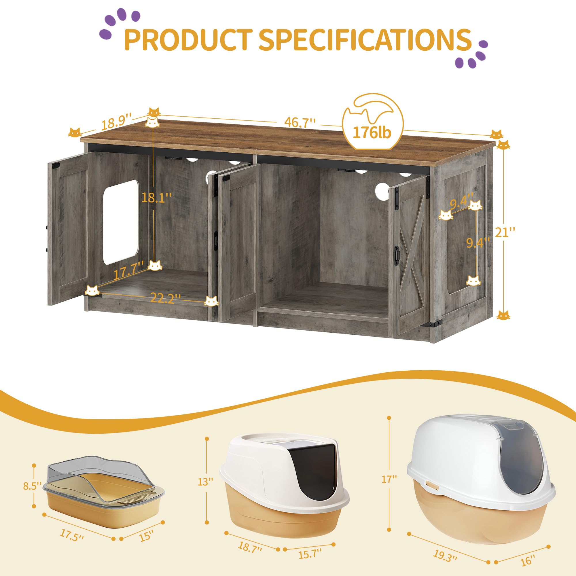 Amazon.co.jp: Hzuaneri 猫用トイレエンクロージャー 2匹用隠しトイレ