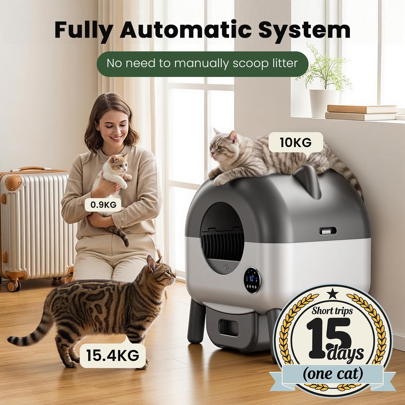 Lettiera Gatto Autopulente, Lettiera Autopulente per Gatti XXL 76 L con Controllo App, Antiodore, 8 Sensori di sicurezza e Anti-pizzicamento, 6 Luci Notturne, per Più Gatti con Sacchetto