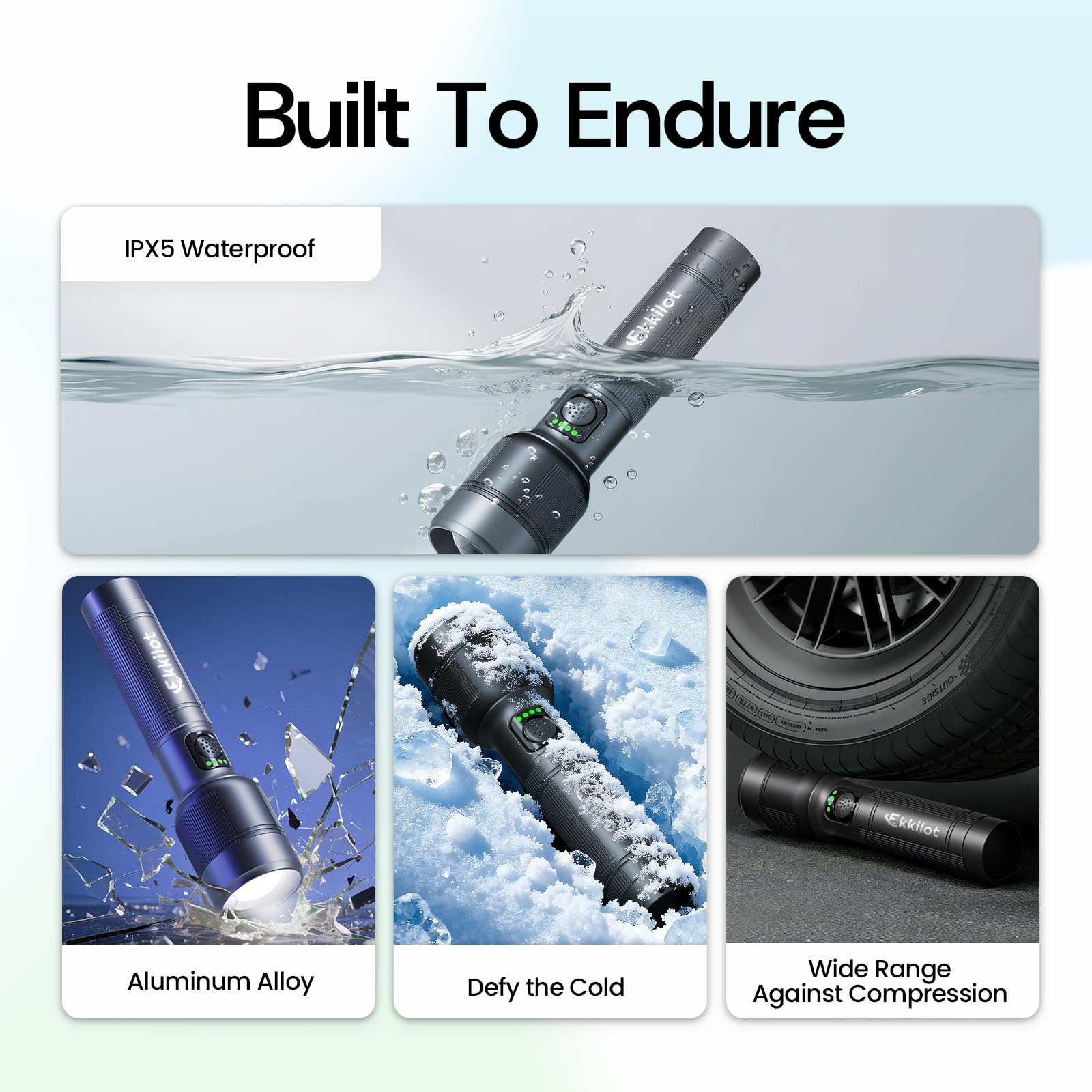 Linterna LED recargable de alta potencia, luz flash de aluminio superbrillante con estroboscópico de emergencia, modos de iluminación duales, zoom, IPX5 resistente al agua para exteriores y