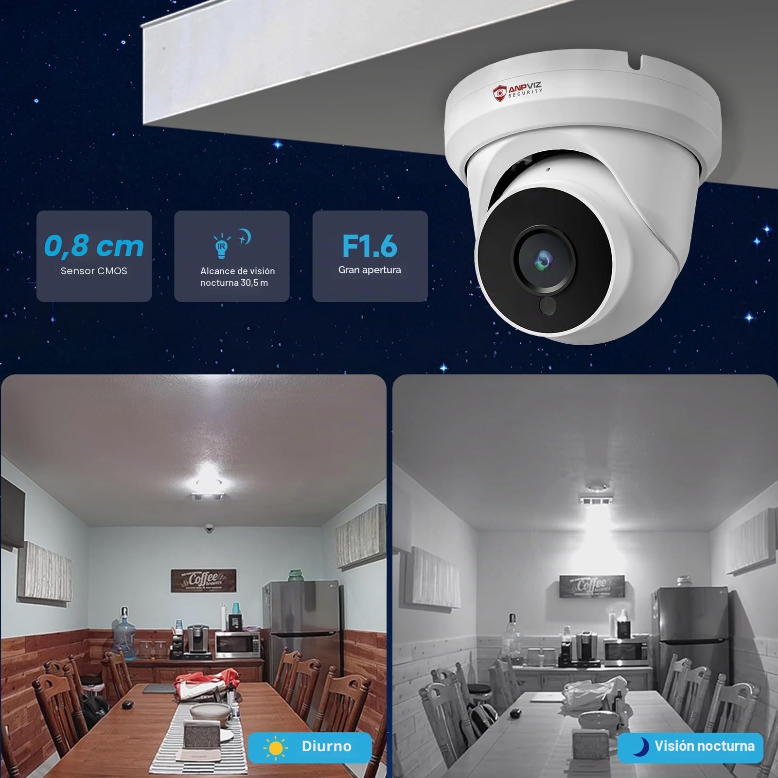 Anpviz 4MP PoE Camara Vigilancia Exterior, Micrófono/Audio IP Domo Cámara | Seguridad con Detección Personas, Visión Nocturna de 30m, IP66 Impermeable, Lente Gran Angular de 110° y 2,8 mm(Series U)