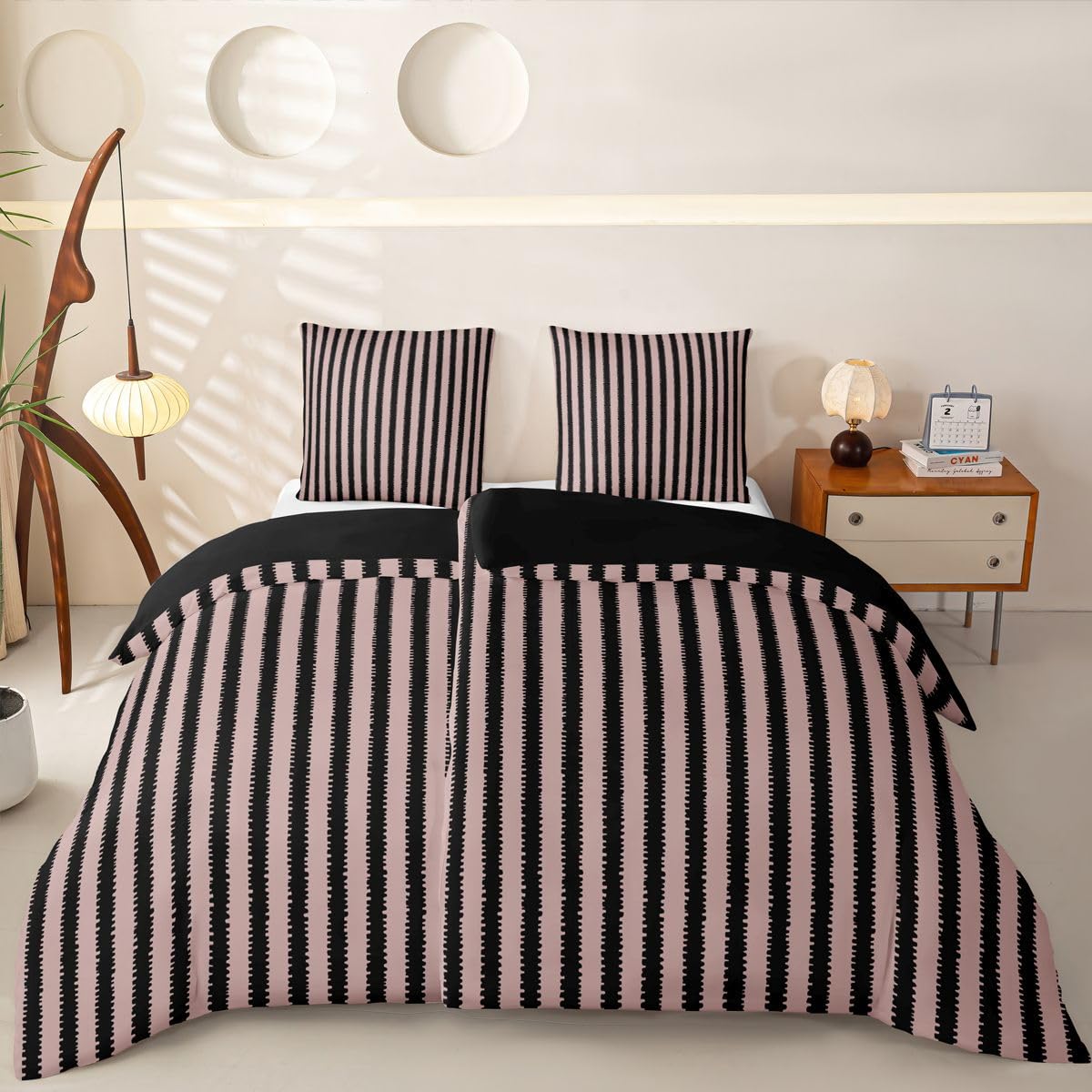 Homewish Streifen Kinder Schwarz Rosa Bettwäsche 135x200 Set 4teilig