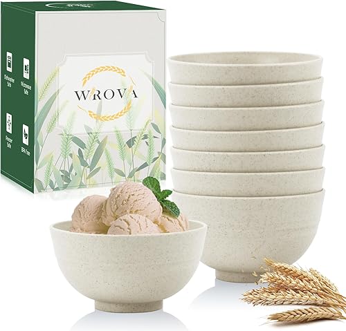 Juegos de cuencos de paja de trigo, 4 cuencos irrompibles para cereales de 60 onzas, aptos para microondas y lavavajillas, juegos de cuencos súper