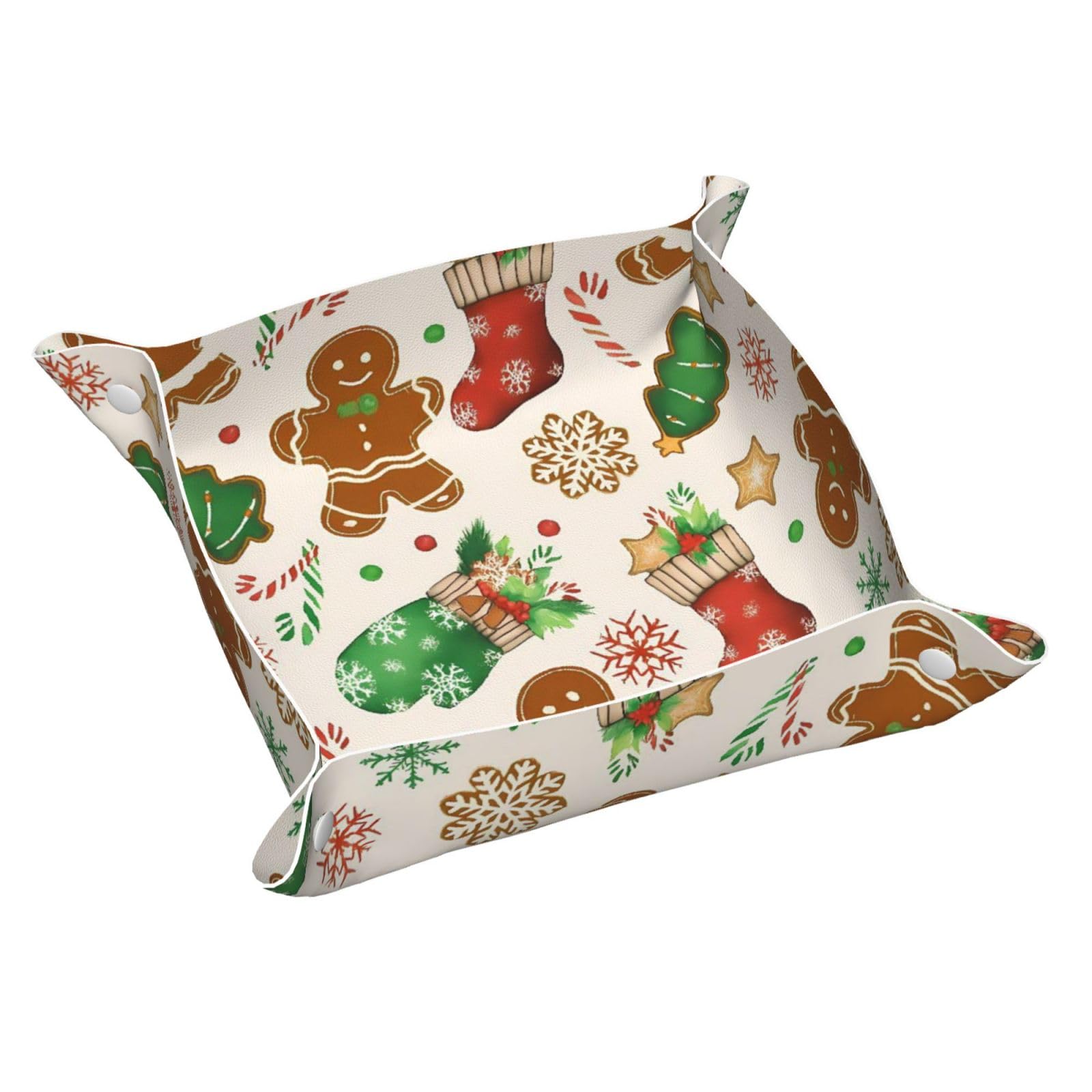 HLBSDM Christmas Gingerbread Man Tree Sock Gloves Tray Men's Leather Valet Parking Portable Entrance Trays Bedside Storage Box