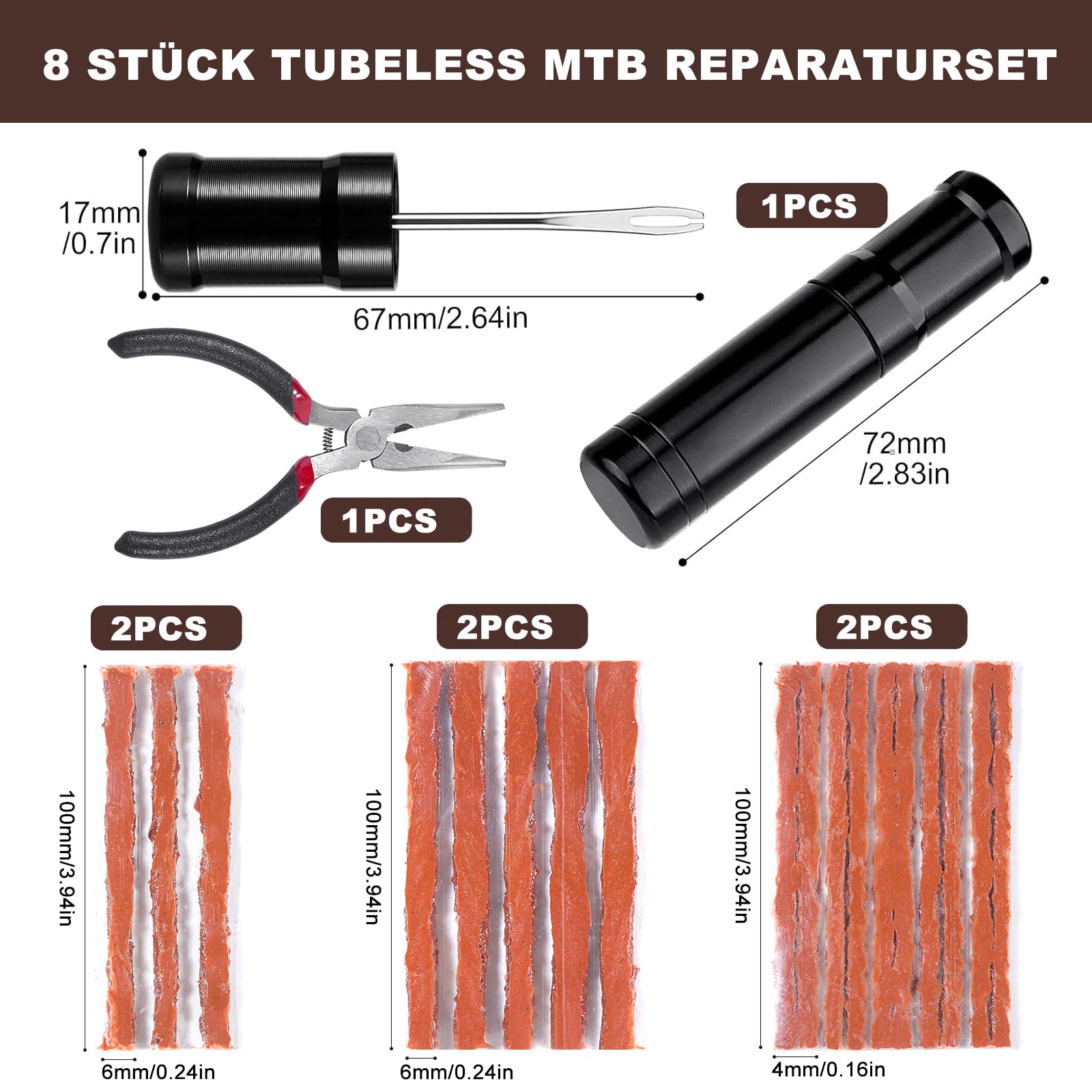Prebarfun 38 PCS Kit Riparazione Tubeless MTB, Vermicelli Tubeless - 9