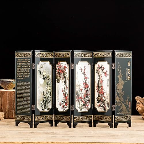 Miniatura 2 de TJ Global Mini arte chino tradicional de 6 paneles de 9.5 pulgadas de alto para decoración del hogar, lacado decorativo, decoración del hogar, laca,