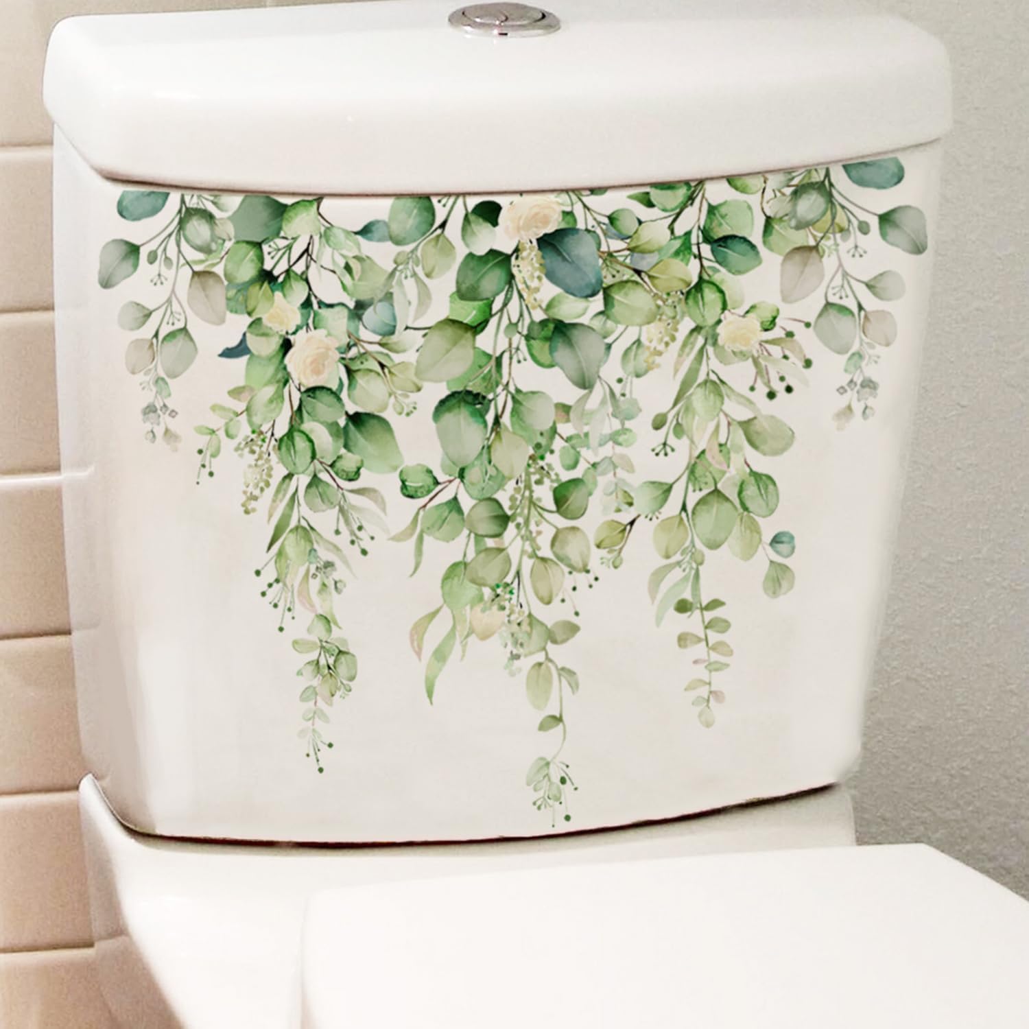 Ymantang Green Plants Toilet Stickers -Diy Removable Waterproof Toilet Sticker-2 Sheets Leaves Flowers Toilet Lid Decals Self-Adhesive Plants Toilet Bathroom Cistern Decor 13.78X9.8in