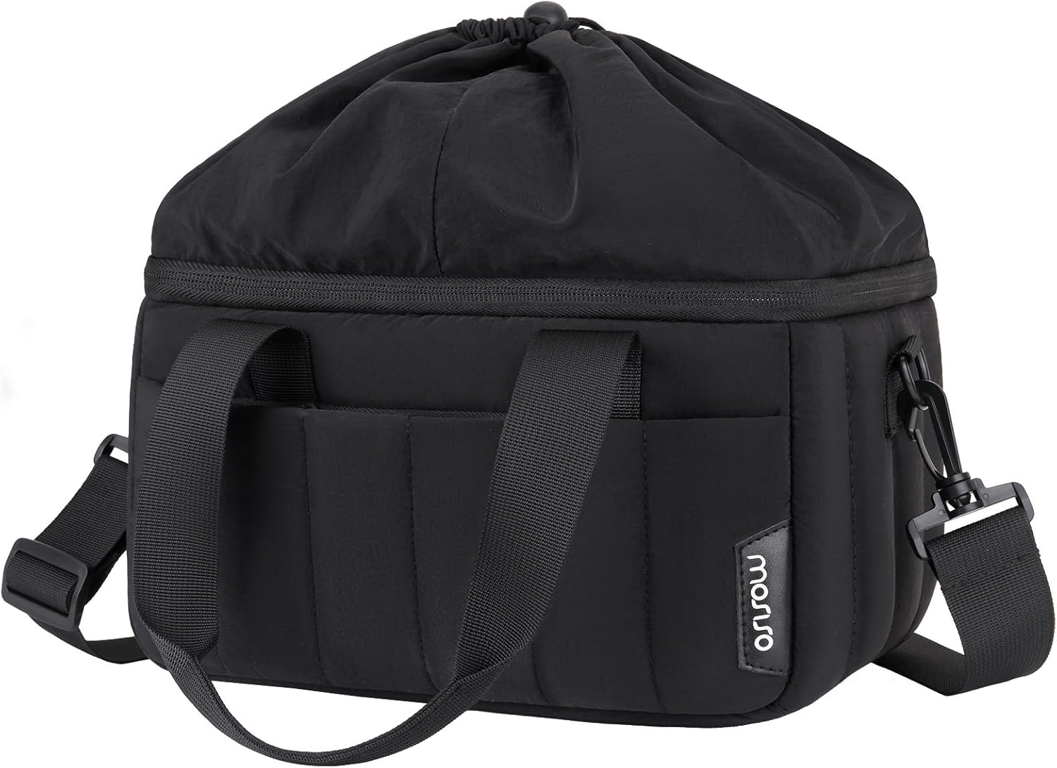 MOSISO Camera Bag Insert with Rain Cover, Vertical Quilted Puffy Padded Insert Shockproof Protection Handbag with Top Drawstring Pocket&Shoulder Strap for SLR DSLR Mirrorless Camera and Lenses, Black