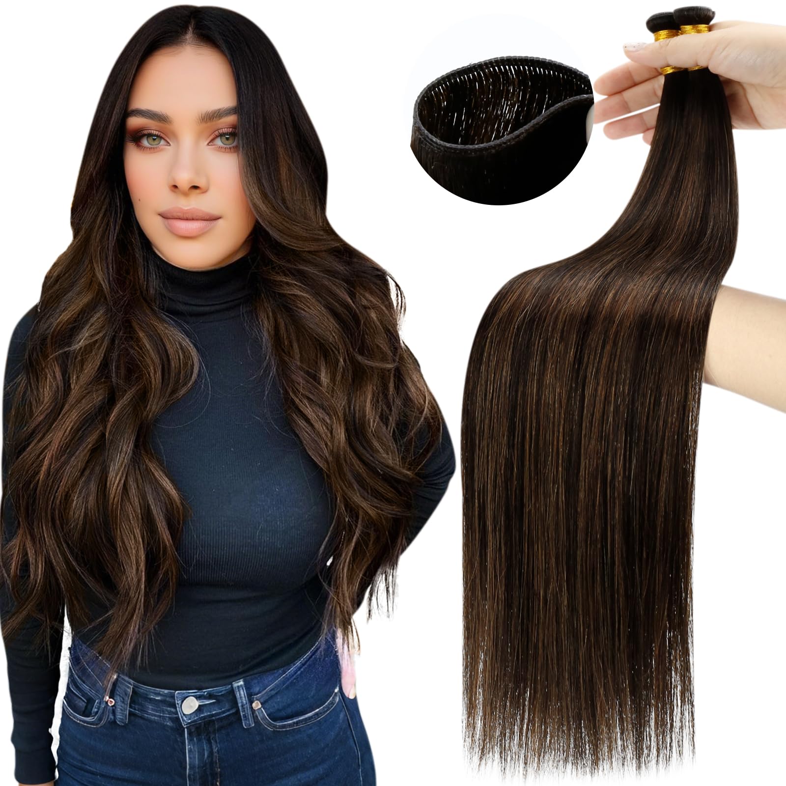 Moresoo Butterfly Weft Hair Extensions Remy Human Hair Ash Blonde Highlight Bleached Blonde 18 Inch OVO Weft Hair Extensions Human Hair Ash Blonde Highlight 100g/pack #18/613 — view 26