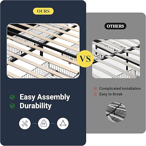 Miniatura 9 de Allewie Base de cama con plataforma tapizada tamaño Queen con 4 cajones de almacenamiento y cabecero, acolchado con botones de costura en forma de
