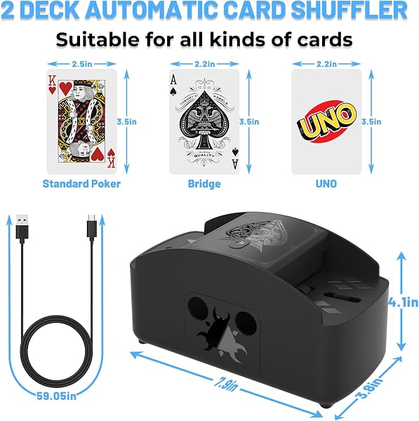 Ni-Shen Mescolatore di Carte Completamente Automatico 1-2 mazzi Mixer Elettrico Alimentato a Batteria/USB Mescolatore di Carte da Gioco a Basso Rumore per Uno, Poker, Phase 10, Skip-BO, Blackjack - 4