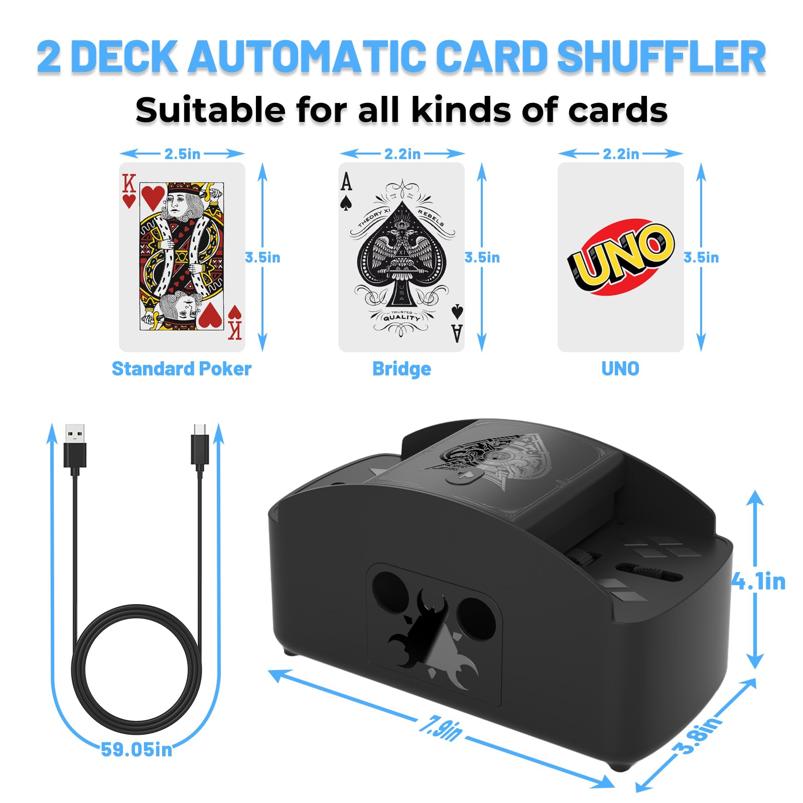 Ni-SHEN W pełni automatyczny mikser kart, 4 talie, USB/zasilany bateriami, cichy shuffle kart do gry UNO, Poker, Phase 10, Skip-BO, Blackjack