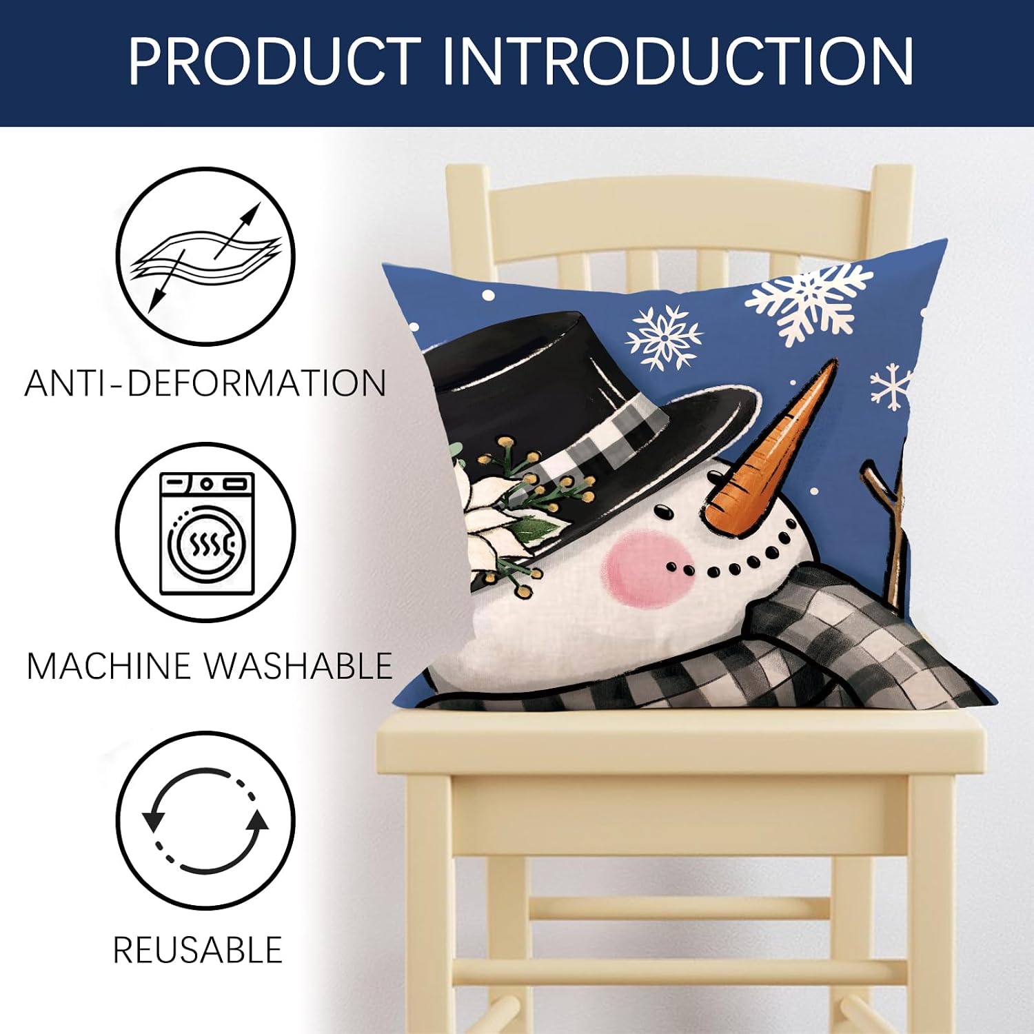 Warm Winter Wishes Blue Decorative Throw Pillow Covers image 3