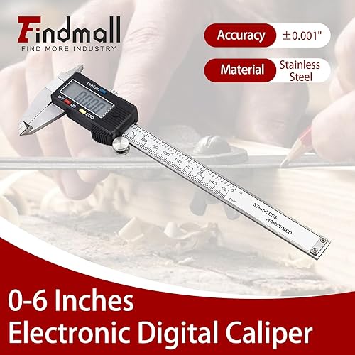 Miniatura 2 de findmall Cuerpo electrónico del acero inoxidable del calibrador de Digitaces con la pantalla LCD grande 0-6 pulgadas pulgadas/milímetro