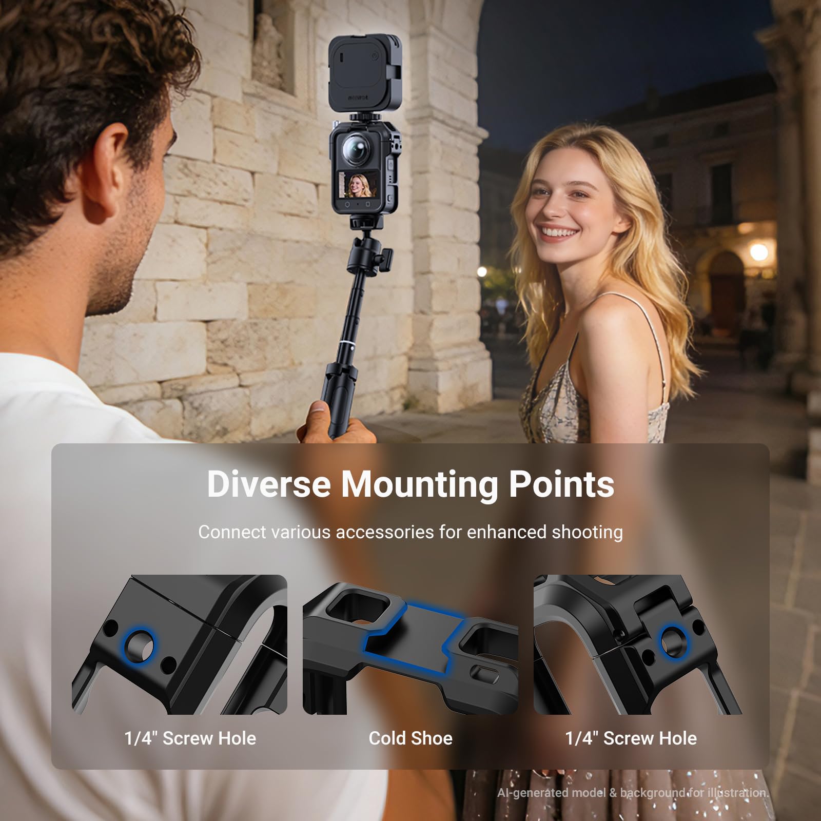 NEEWER Osmo 360 Cage, stabilisateur vidéo en Alliage d'aluminium avec Housse de Protection, Compatible avec DJI Osmo 360 Combo Accessoires et l'écosystème de Fixation Rapide magnétique, AC048