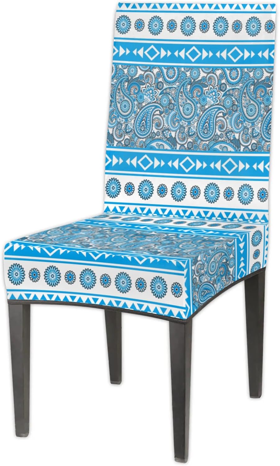 QsirBC Striped Flower Peris Stretch Dining Room Chair Covers Set of 4 Chair Slipcovers Removable Washable Kitchen Seat Covers Chair Protectors for Hotel Party Wedding