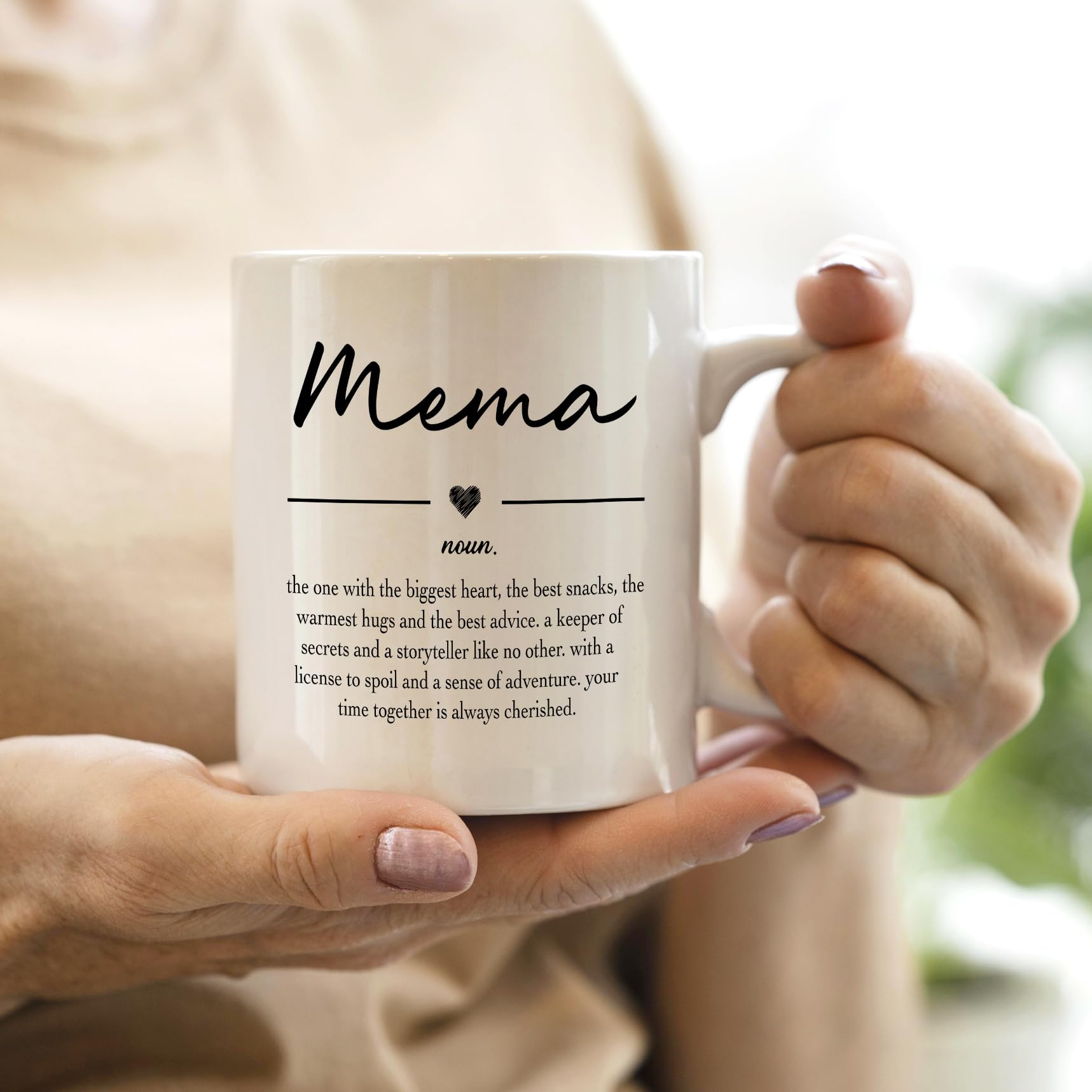 QASHWEY Mema Gifts Coffee Mug, Gifts for Memas Grandma from Grandkids Grandchildren, Grandma Coffee Mug, Mothers Day Mugs Tea Cup Gift for GrandmaMema, Mema Definition CoffeeCup Ceramic 11oz