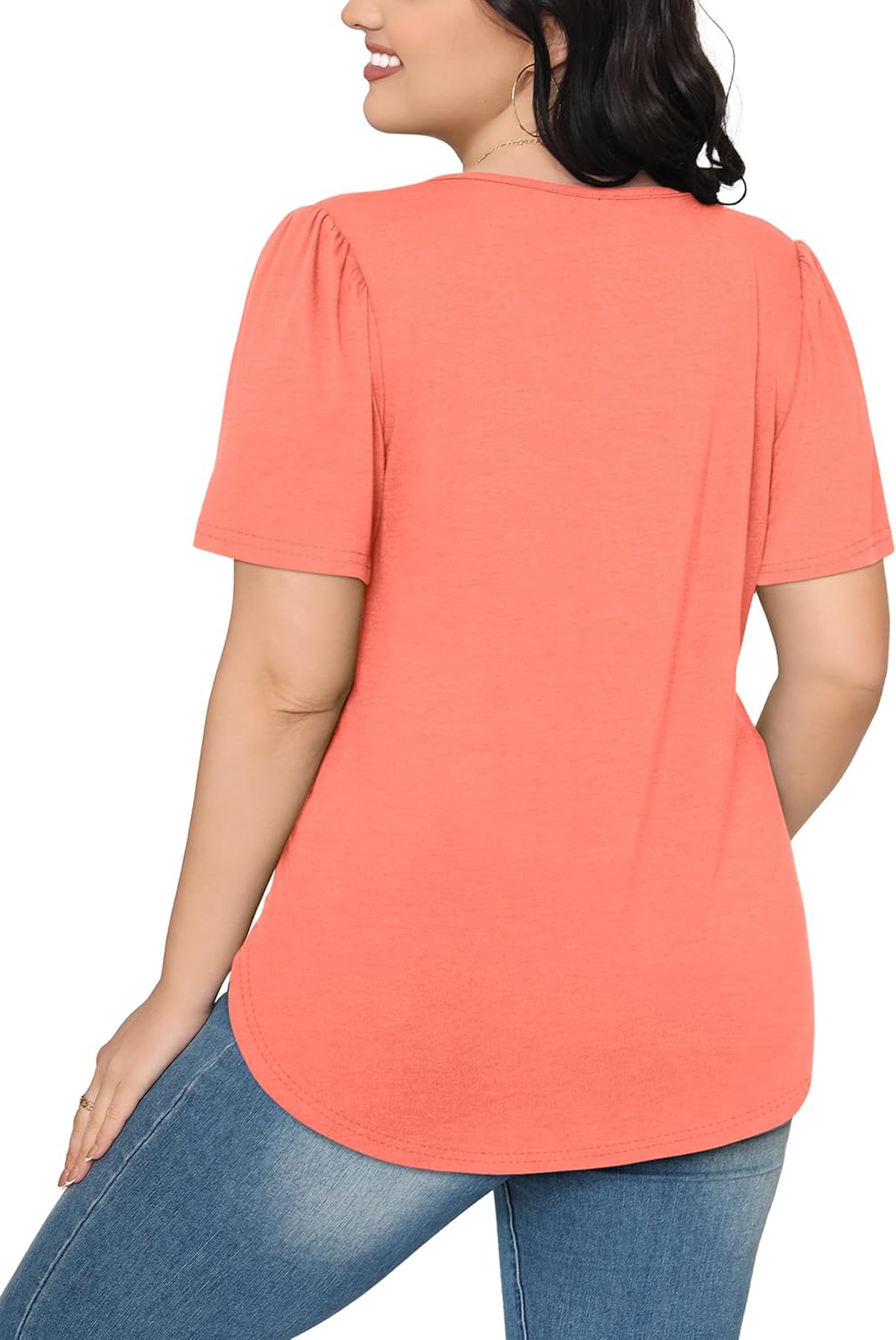 OFEEFAN Womens T Shirts Short Sleeve Pleated Dressy Casual Scooped Neck Summer Tops Blouses - Image 5