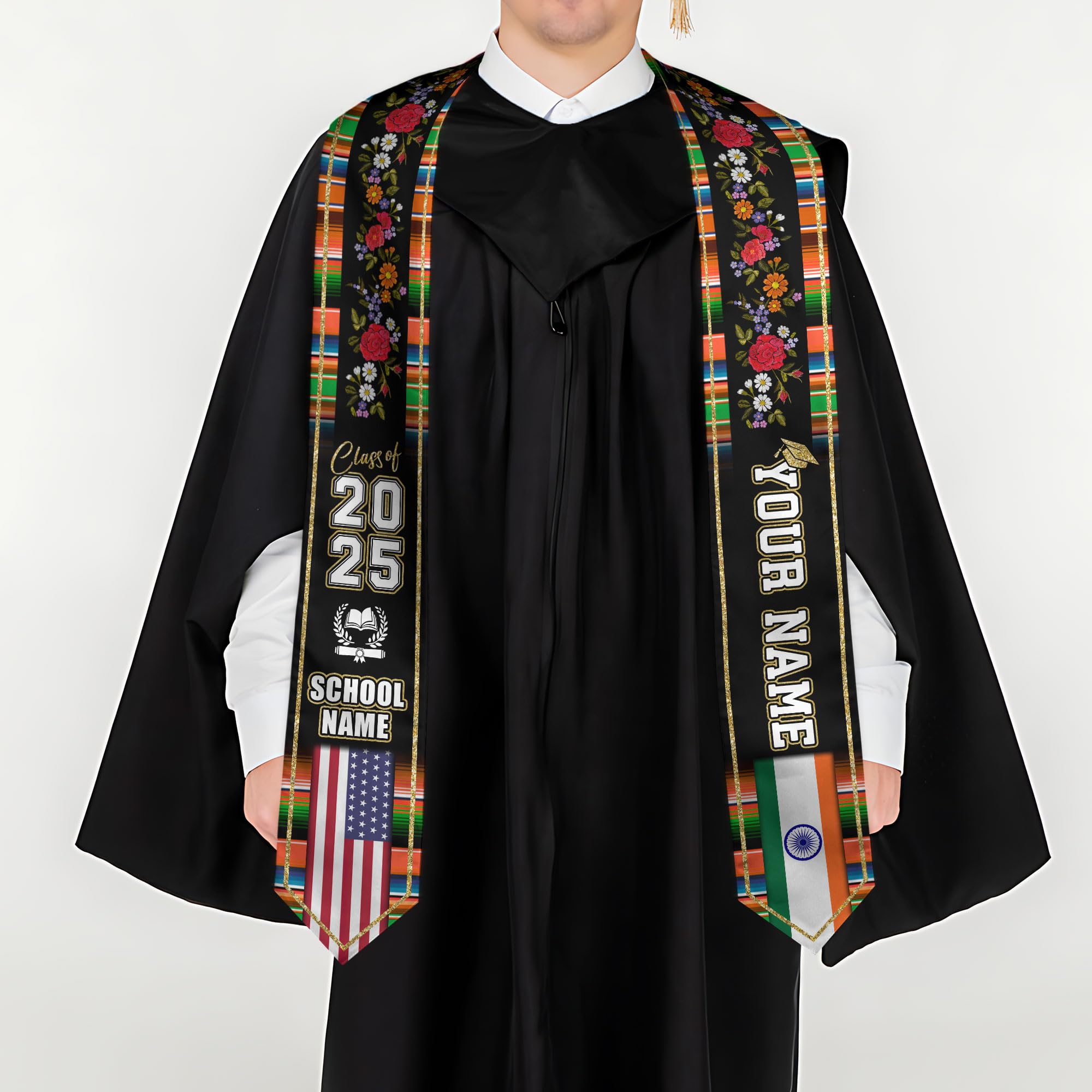 MonkeyVan Personalized India Graduation Stole, Indian Graduation Sash, India Flag Graduation Stole, Class of 2025 Id10