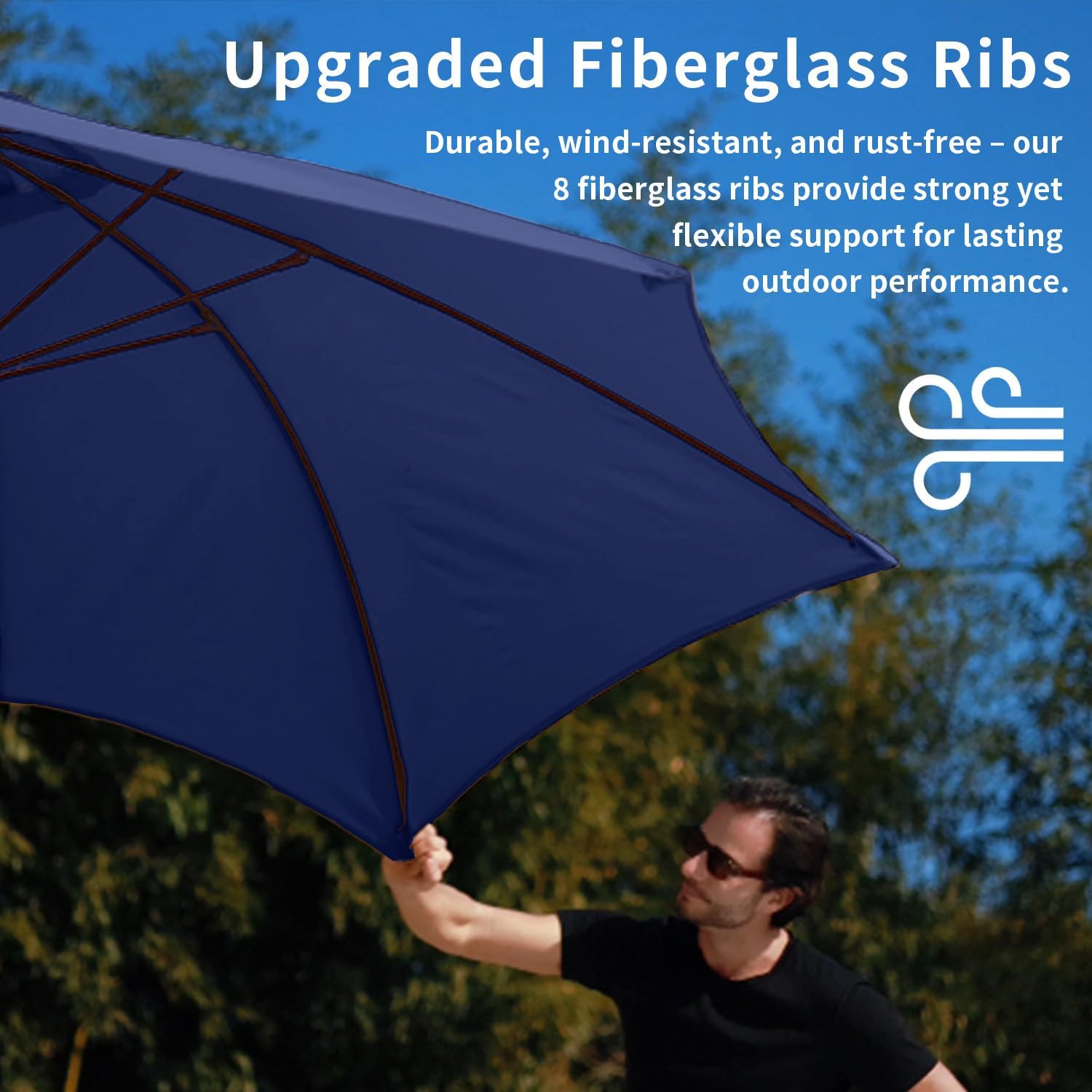 10FT Patio Umbrella Outdoor Market Umbrella with Crank and Tilt, 8 Flexible Fiberglass Ribs, UV-Resistant Waterproof Canopy for Patio, Deck, Garden, Backyard, Navy Blue