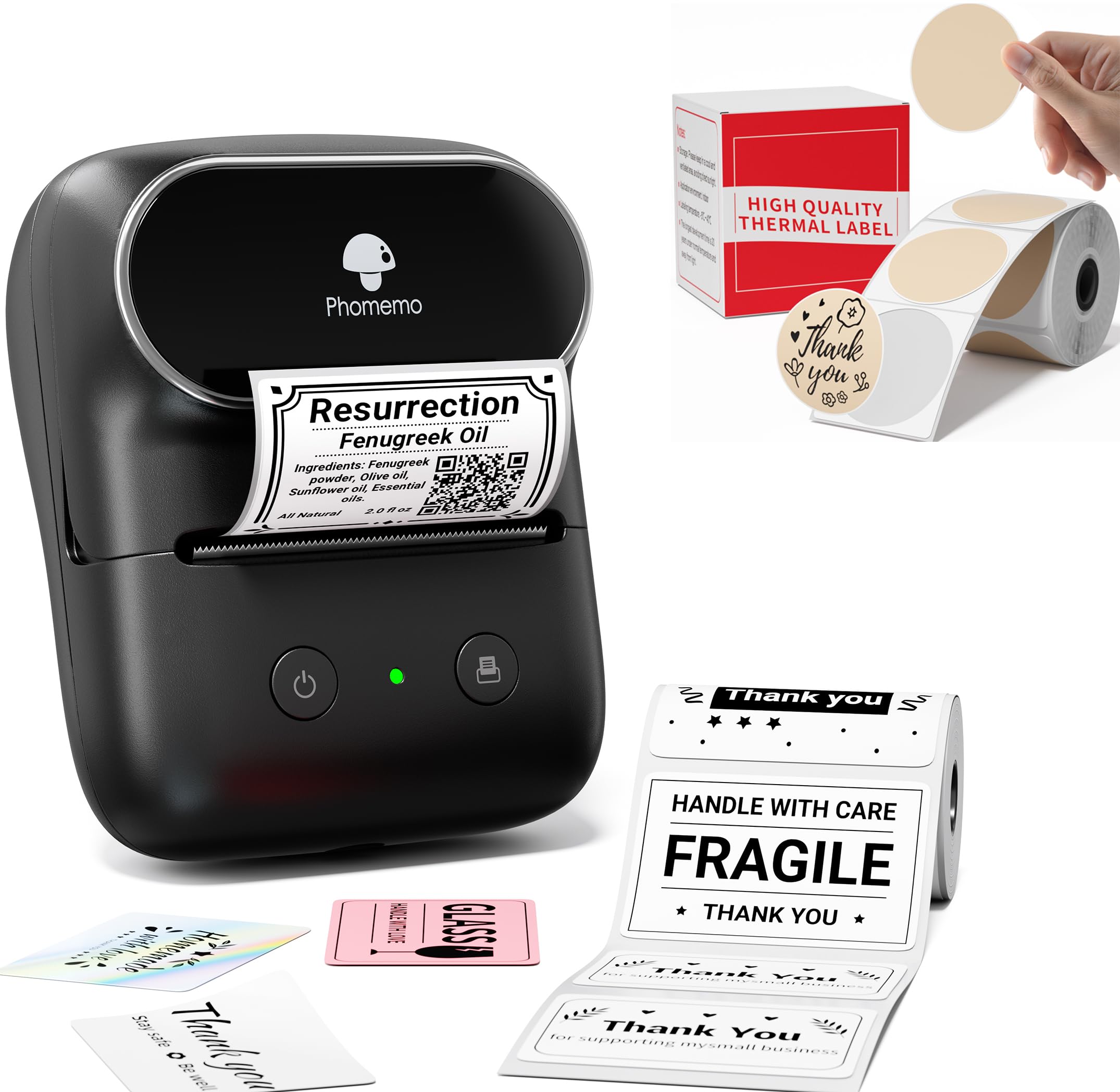 Phomemo M108 Étiqueteuse avec 2 Rouleau d'étiquette, imprimante Etiquette autocollante Bluetooth Thermique Portable, Utilisé au Bureau,Code à Barres,Petite Entreprise,Magasin