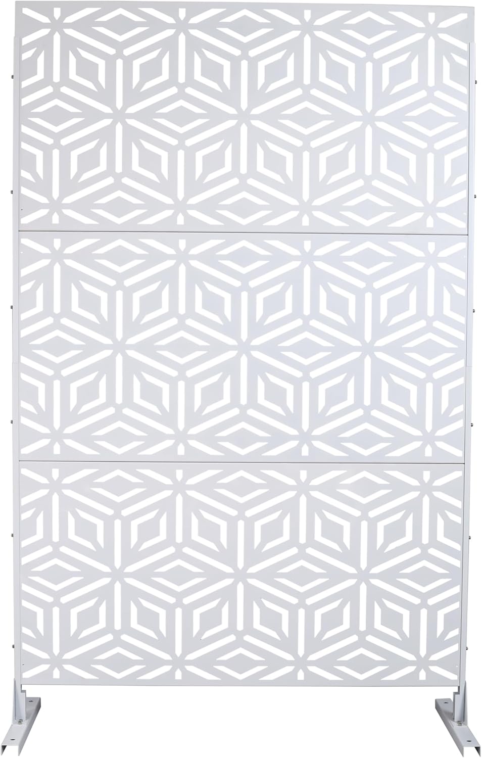 Metal Privacy Screen for Patio, 76" H×48" W Balcony Privacy Protective Screen, Waterproof Rust-Proof Steel, Free Standing Screens for Indoor and Outdoor, Easy to Assemble, White Cube Pattern