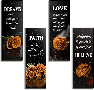 4 Pcs Orange Bathroom Decor Rose Wall Art Inspirational Farmhouse Wooden Signs With Faith Love Dream Believe Bedroom Office Decor For Women Home Decoration(Orange 12x4Inch)