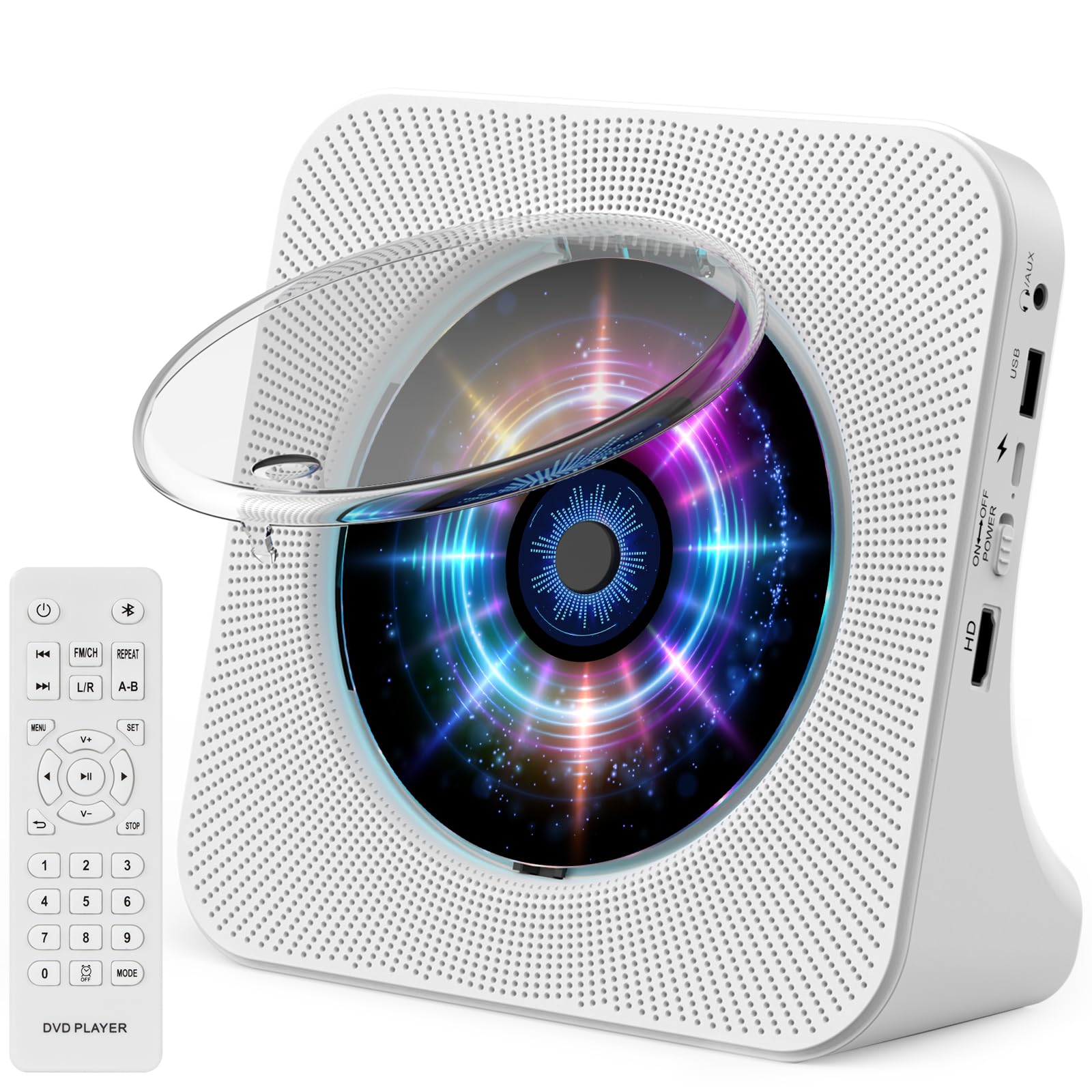 CD Player Portable Desktop CD Players for Home,Bluetooth CD Player with Speakers Remote Control Dust Cover Display FM Radio Timer USB AUX Headphone Port for Kids Adults