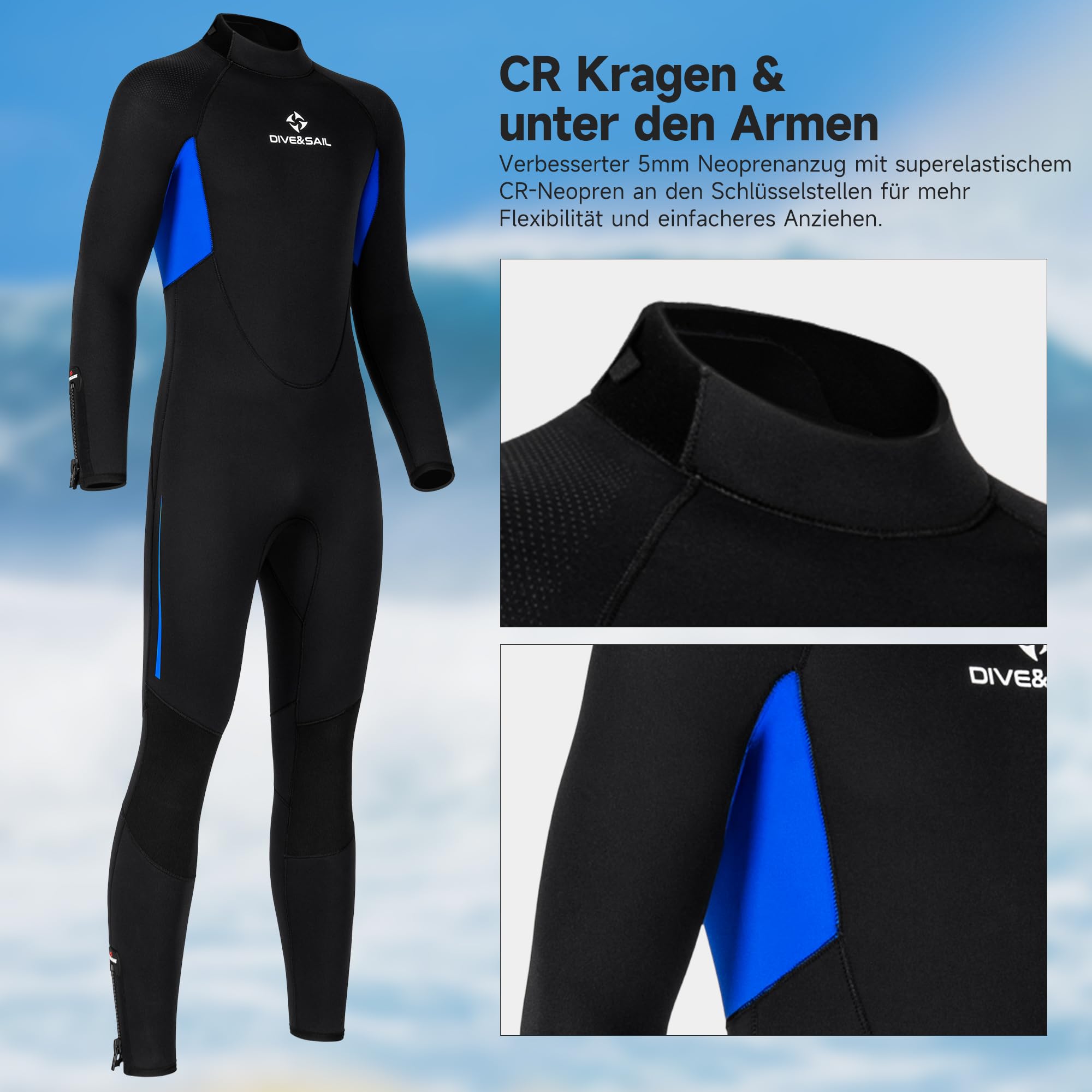 Tauchanzug 5mm Neopren Tauchanzug Herren Damen Dickwandiger Volltauchanzug Rückenreißverschluss Langarm Warmhalte für Tauchen Surfen Schnorcheln Wassersport