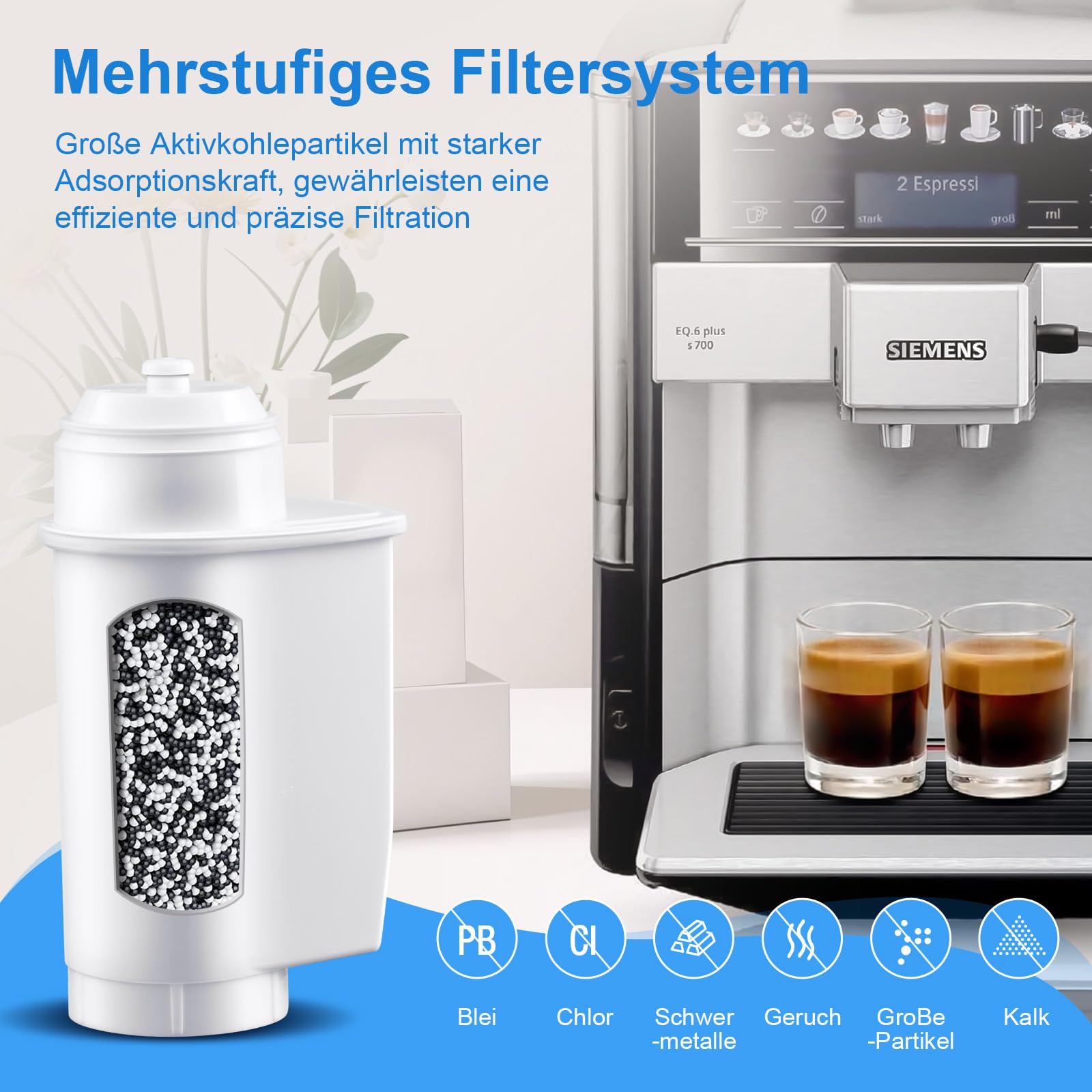 Ersatzwasserfilter für Siemens EQ Series, EQ5, EQ6, EQ9, S700, EQ500, S900, S500, TZ70003, TCZ7003, Ersatz Filter für Bosch TCZ7003, TCZ7033, 467873, Brita Intenza, Bosch 12008246（6）